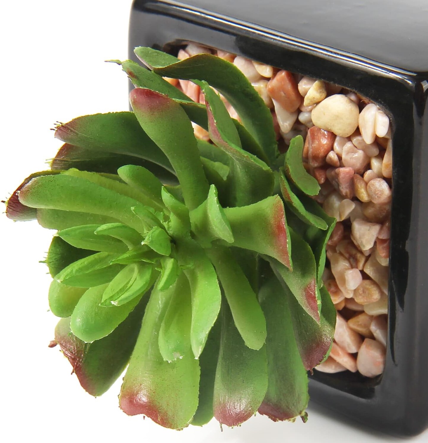 3 Pack Small Artificial Succulents in Black Ceramic Pots – Faux Mini Succulent Small Potted Plants for Desk, Bathroom & Home Decor