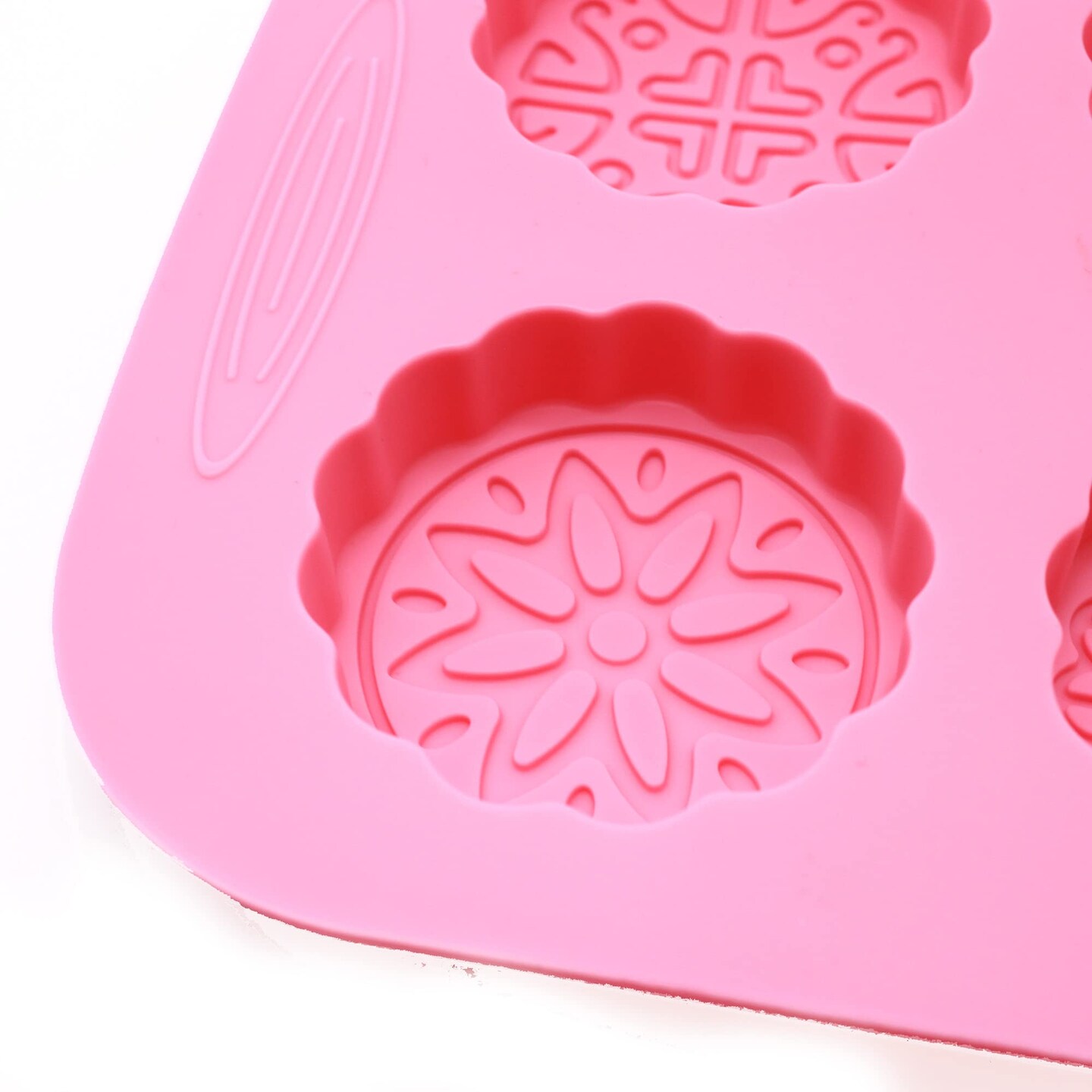 Round Mooncake Chocolate Lotion Bar Soap Cookies Wax Pink Silicone Mold Dia. 2.5inch, 1.5oz per Cell