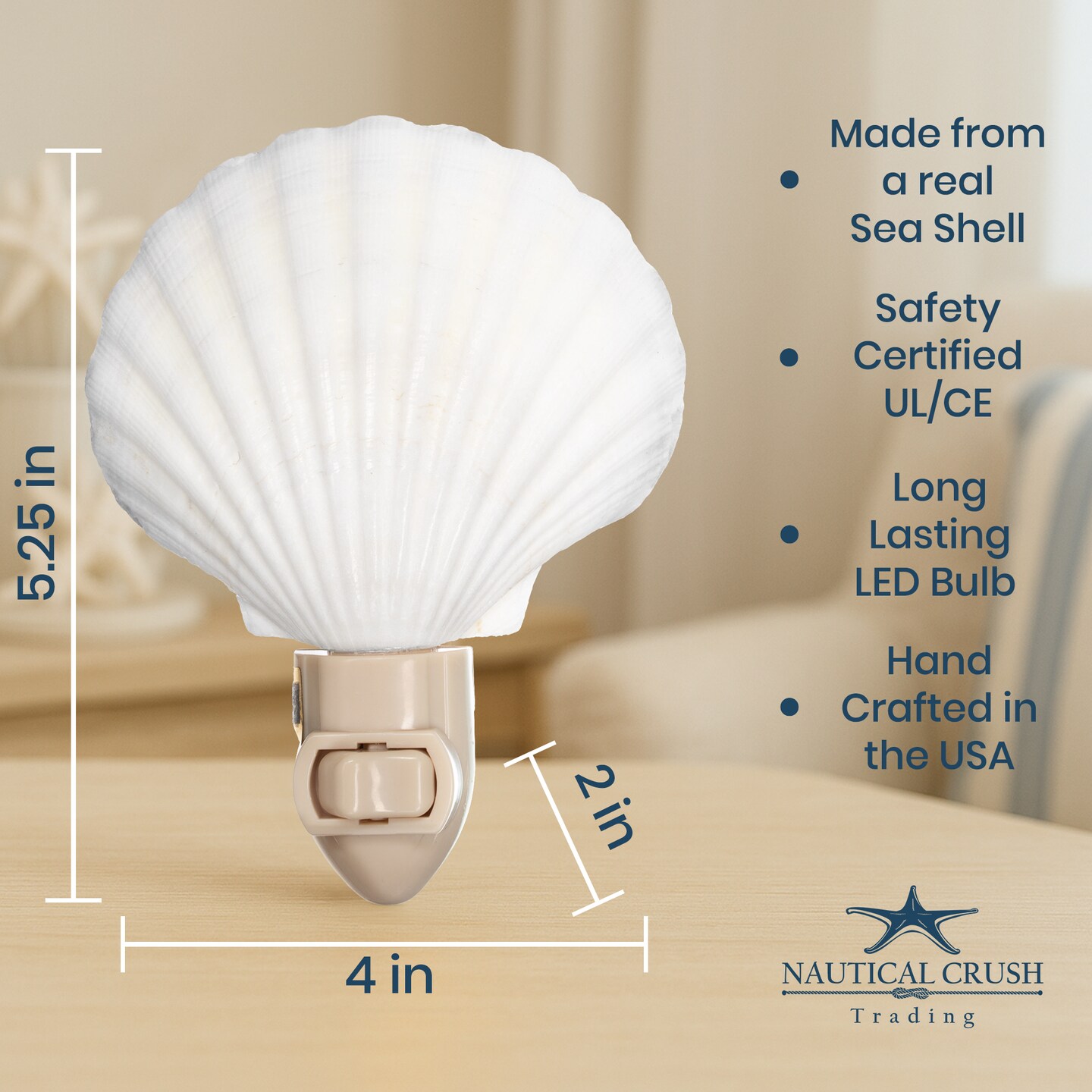 Seashell Night Light 1 piece White Clam Seashell Plug in Night