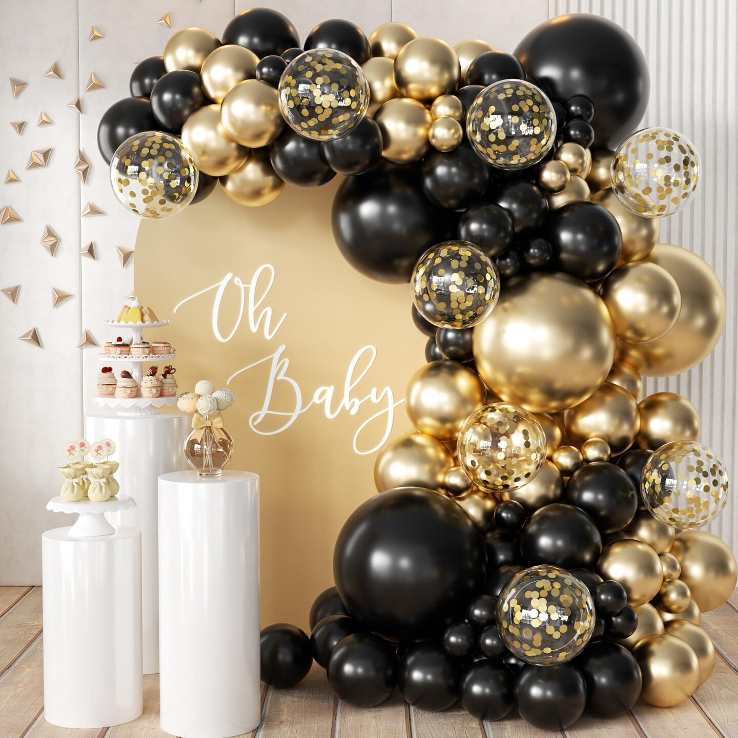 MEBAY 155Pcs Black and Gold Balloon Garland Arch Kit with Gold Confetti Balloons for Graduation New Year Birthday Wedding Party Decorations