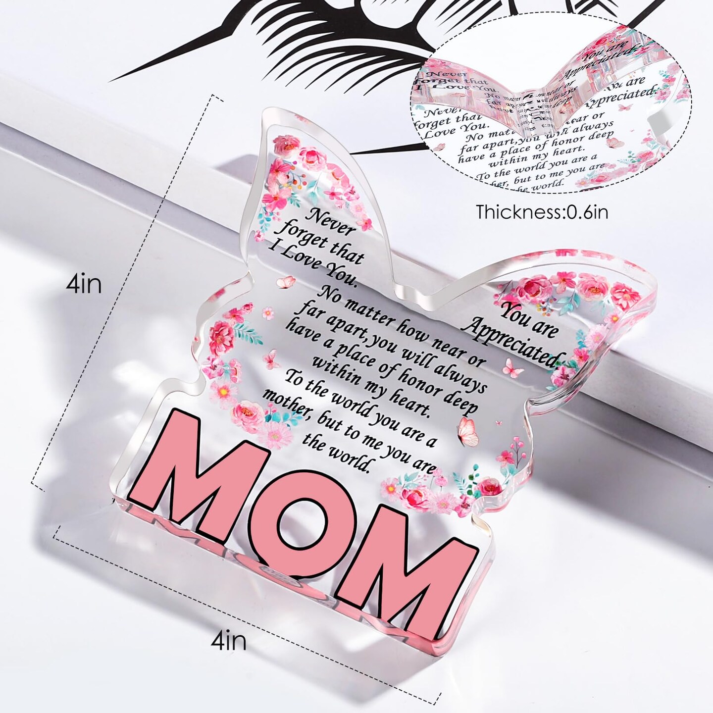 Gifts for Mom Stocking Stuffers Mother Gifts from Daughter Son, Mom Birthday Gift Ideas Unique Best Mom Ever Gift New Mama Single Mom Stepmom Butterfly Shaped Acrylic Plaque Sign