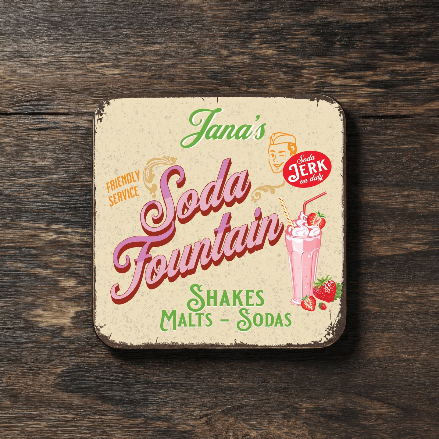 Personalized Old French Café Sign. Vintage-style rusted French