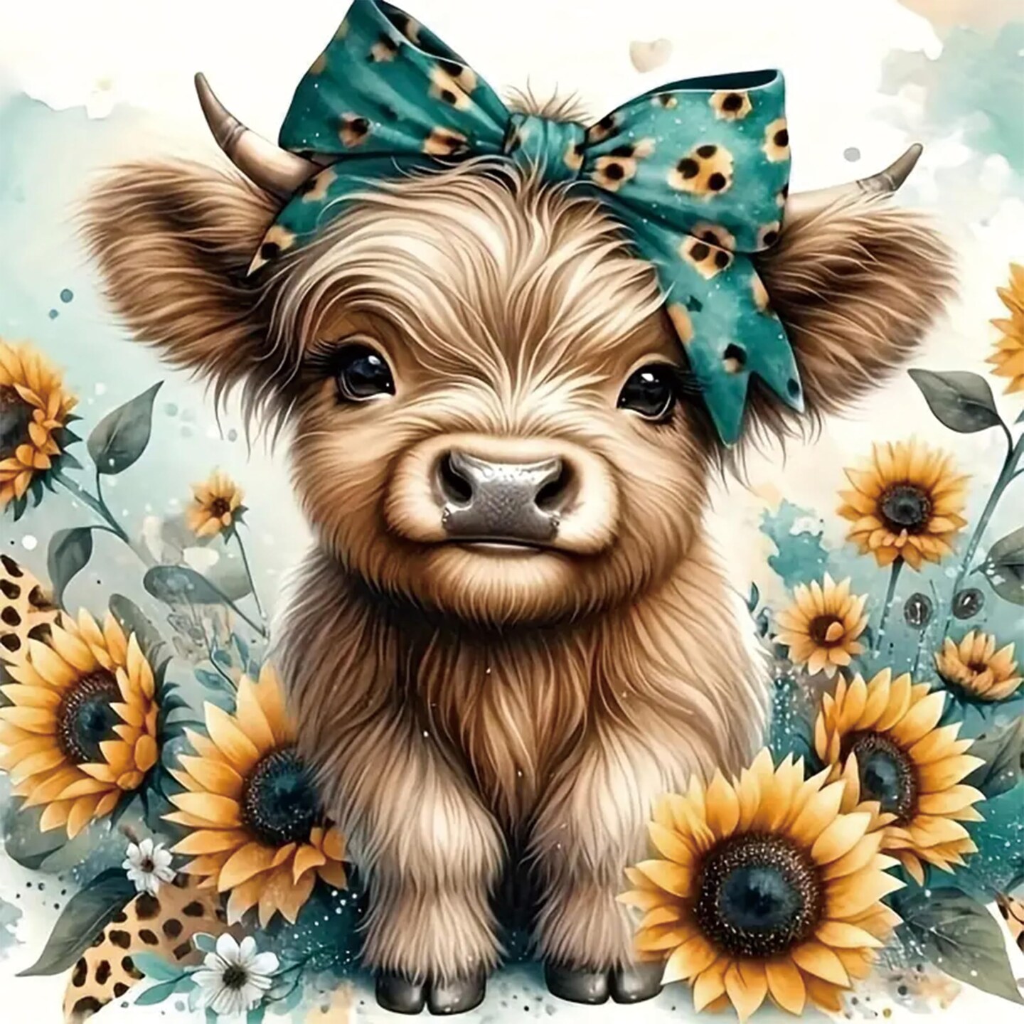 Diamond Art Painting Kits for Adults, Cow 5D Diamond Painting Dots Art Kits for Adults Beginner, DIY Highland Cow Full Round Gem Crystal Art Paint by Diamond, Home Wall Decor 12 x 12 in