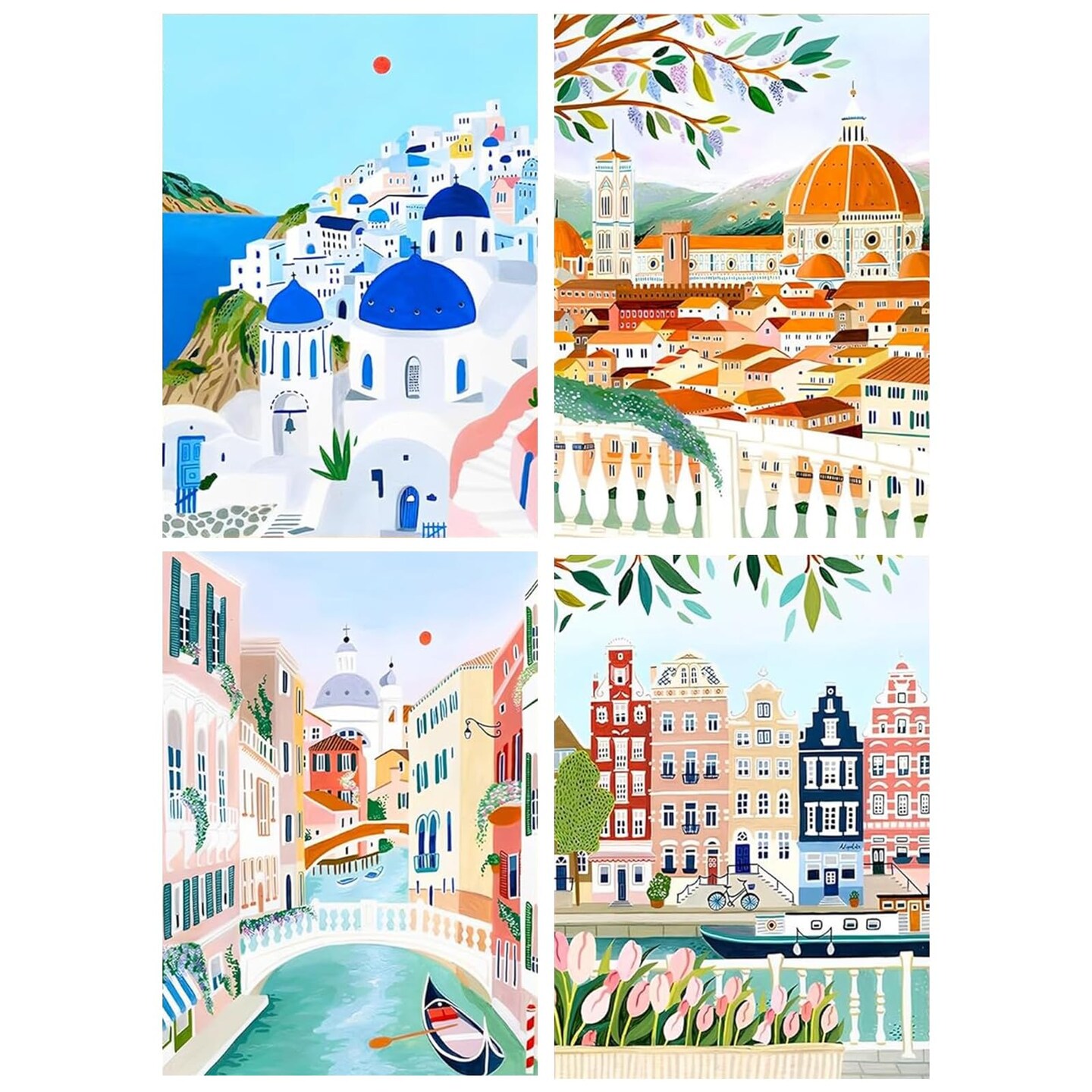 4 Pcs Diamond Art Kits DIY Painting for Adult Aesthetic Wall Diamond Crafts Aesthetic Room Decor Cute Painting Pictures 5d Craft Wall Decor for Home 10 x 11.8''(Scenery)