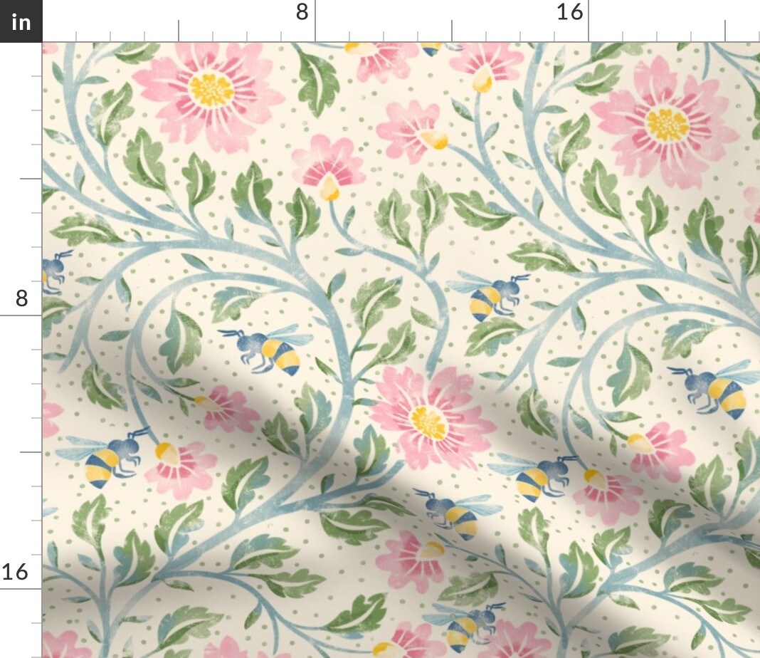 Garden Floral Bees Custom Printed Fabric by Spoonflower Various Fabrics by the Yard or Fat Quarter 20836771