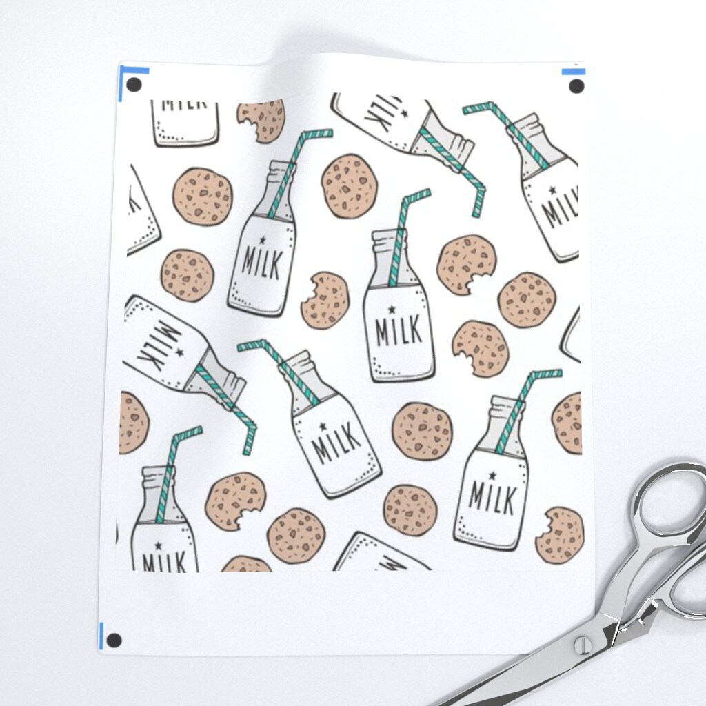 Chocolate Chip Milk And Cookies Cute Food Kitchen Small Scale Print Ditsy Snack Custom Printed Fabric by Spoonflower Various Fabrics by the Yard or Fat Quarter