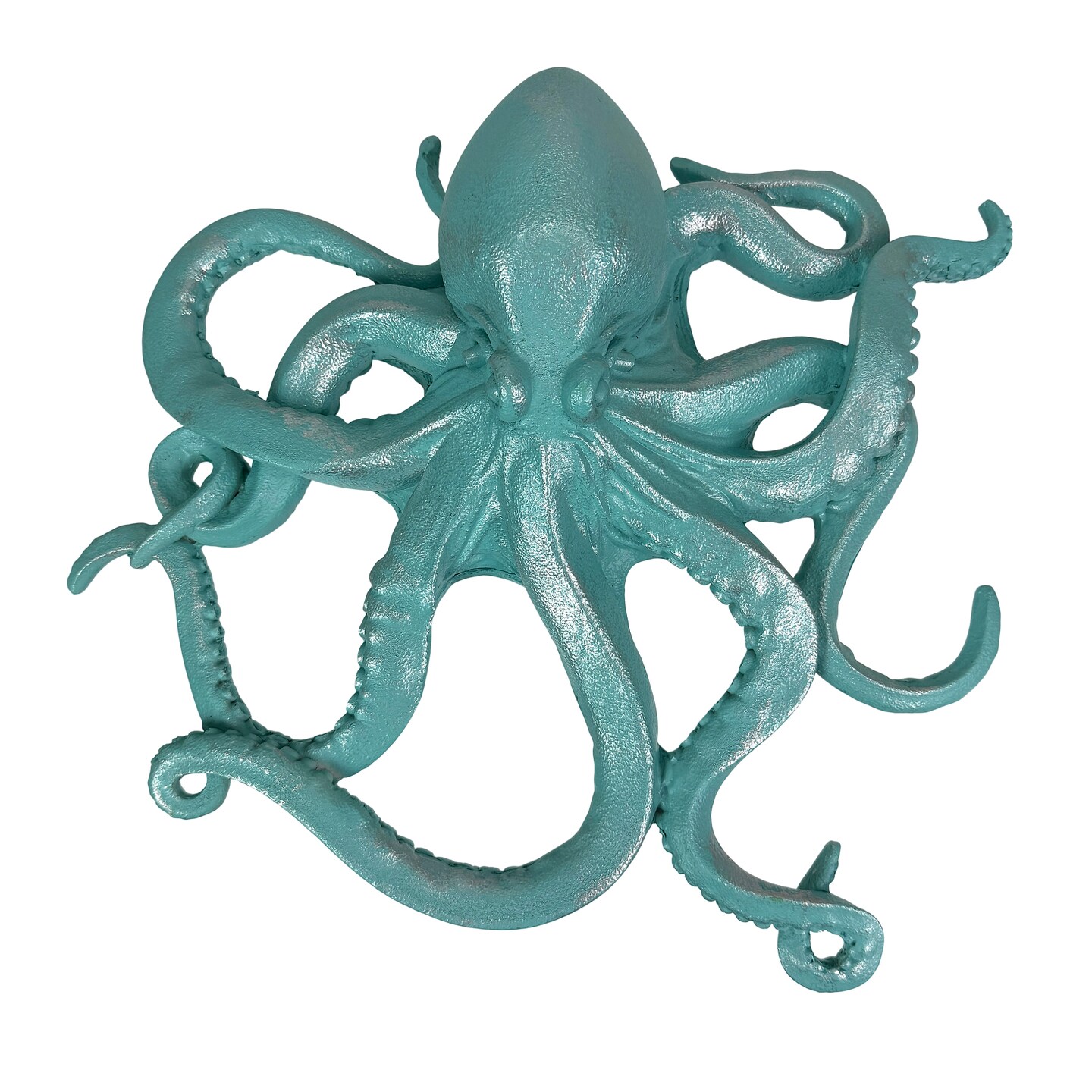 Octopus Wall Sculpture Aqua Coastal Nautical Resin Plaque 13.5 In