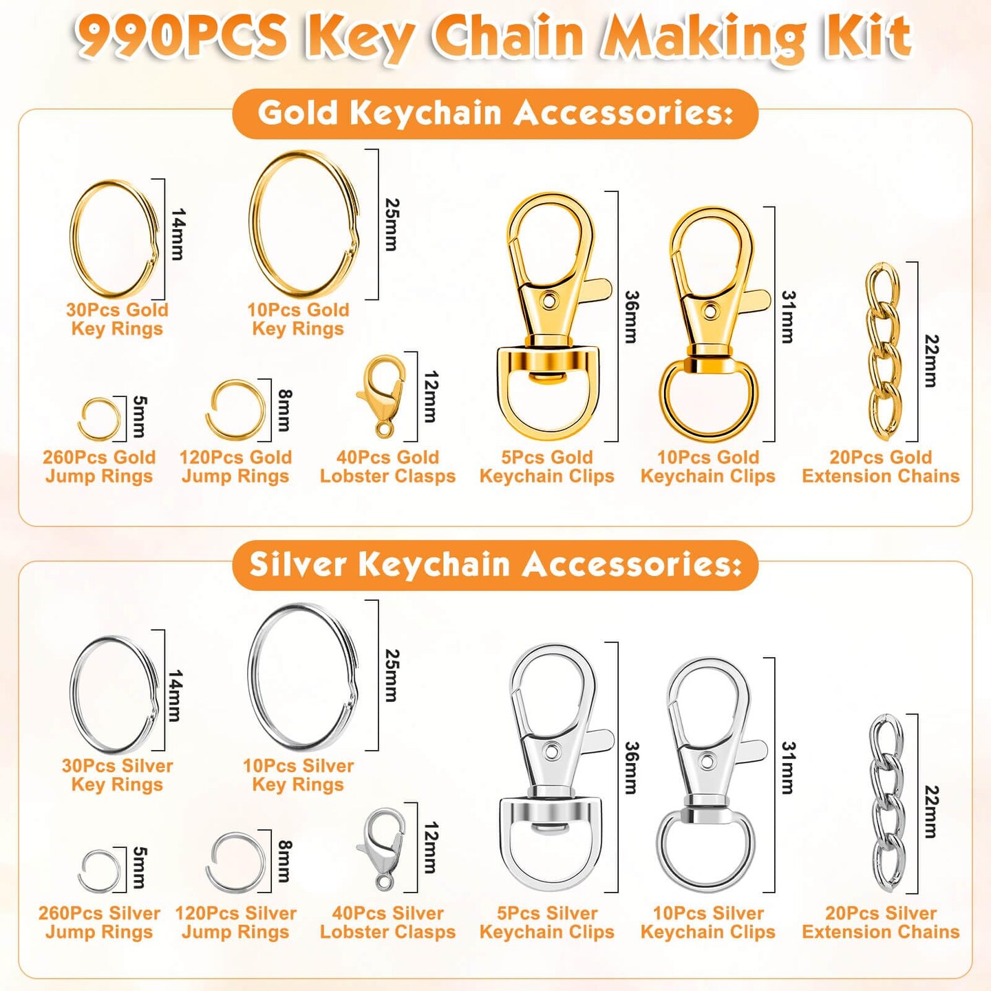 Keychain Making Kit, Keychain Craft Supplies Including Key Chain Hooks, Lobster Clasps, Key Rings and Jump Rings for Key Chain Making and Jewelry Making