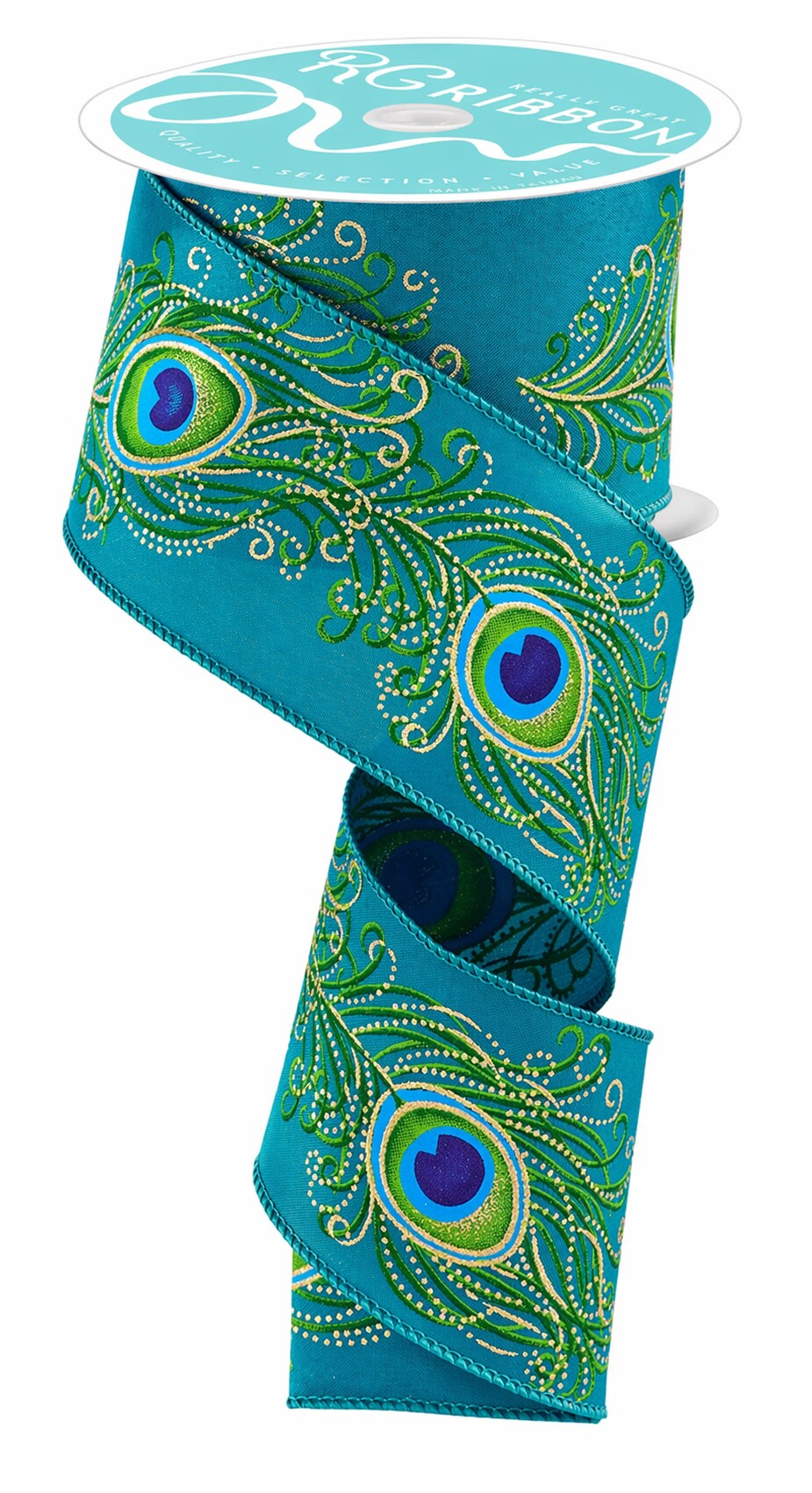 Peacock Wired Ribbon 2.5" Inch for Bows, Wreaths, Crafts, and Decorations - Teal, Blue, Green by RG Ribbon