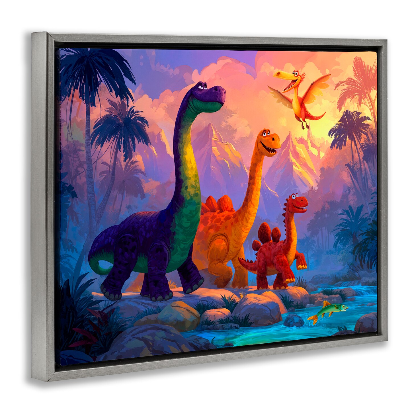 Stupell Industries Dinosaur Friends In The Jungle Floating Frame, design by Wumples