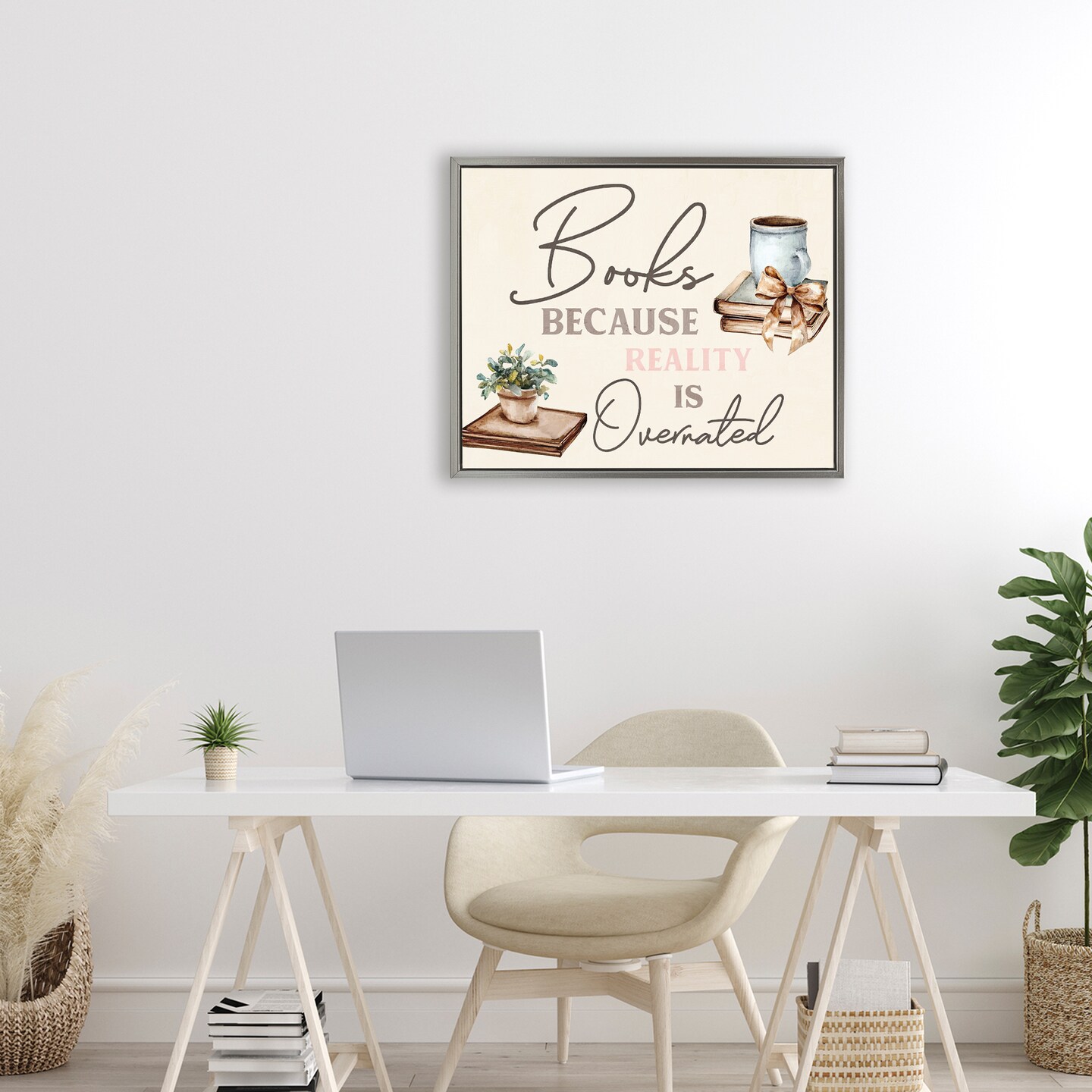 Stupell Industries Books Because Reality Overrated Floating Frame, design by Kim Allen