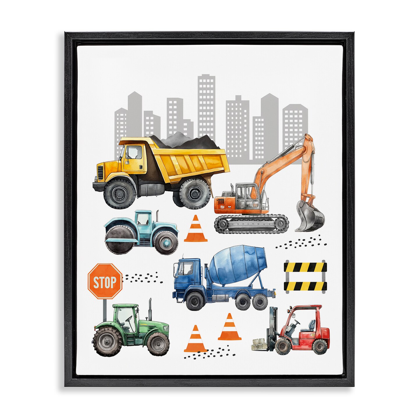 Stupell Industries Keep Moving Construction Vehicles Floating Frame, design by Christine Simpson Art