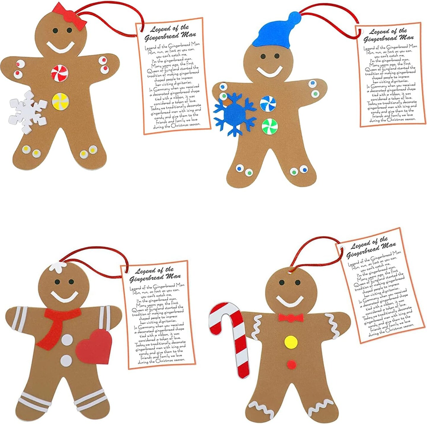 4E's Novelty Gingerbread Man Ornament Craft Kit – 12 Pack DIY Foam Christmas Ornaments, Self-Adhesive Craft Set for Kids Ages 3–12, Classroom Projects & Holiday Tree Decorations