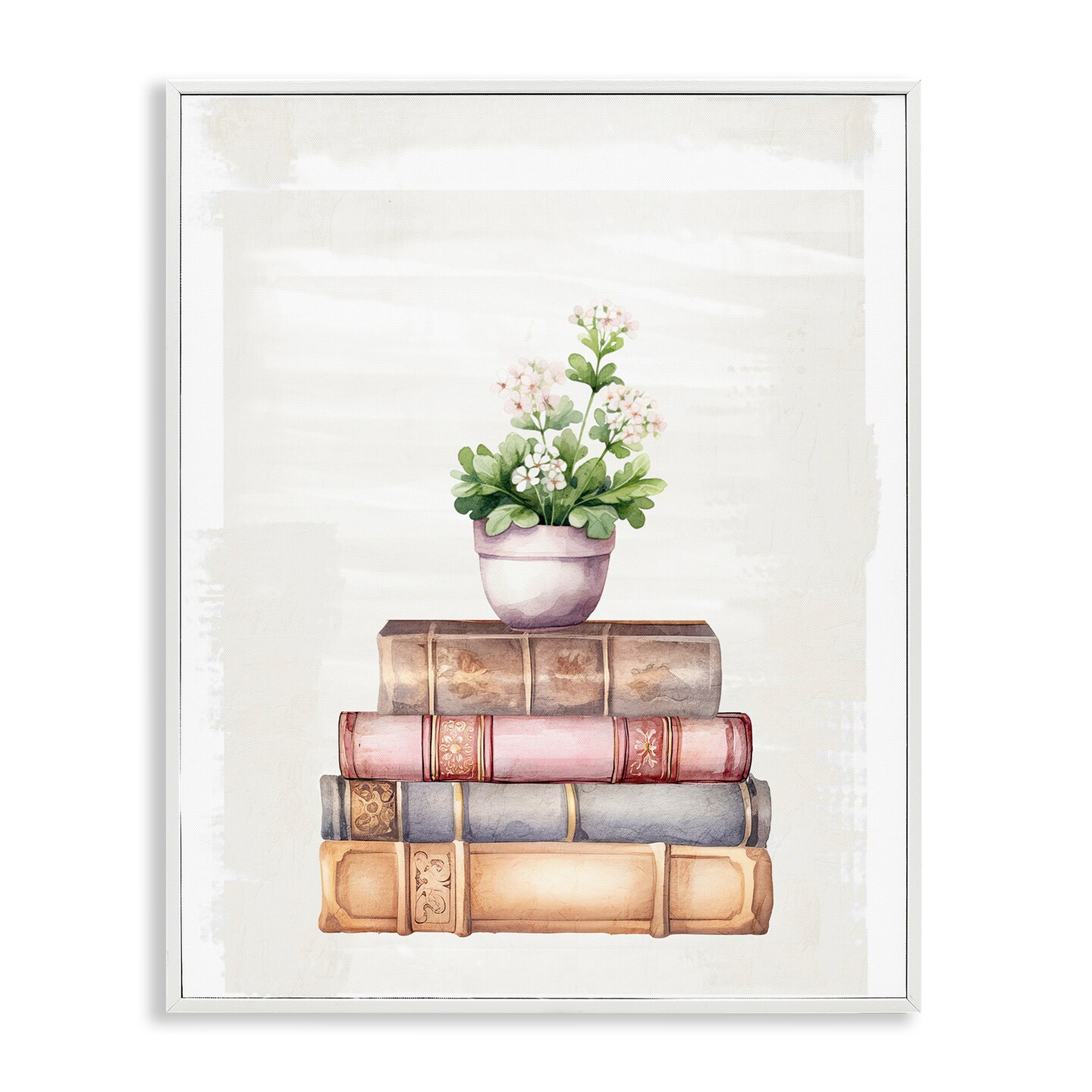 Stupell Industries Floral Pot & Vintage Books Framed Giclee, design by Kim Allen