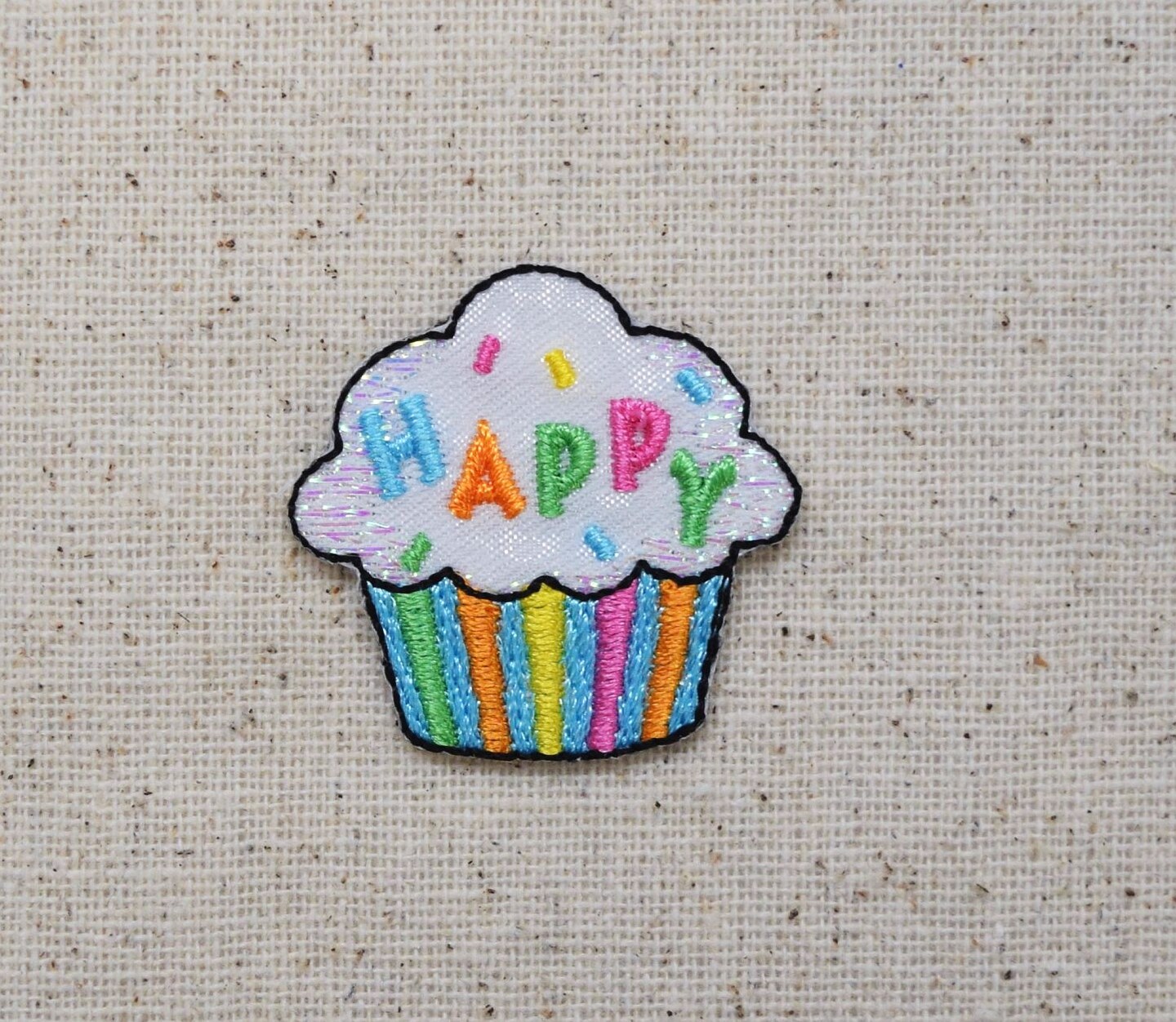 Happy Cupcake, Birthday Treat, Snacks, Food, Party, Embroidered, Iron on Patch