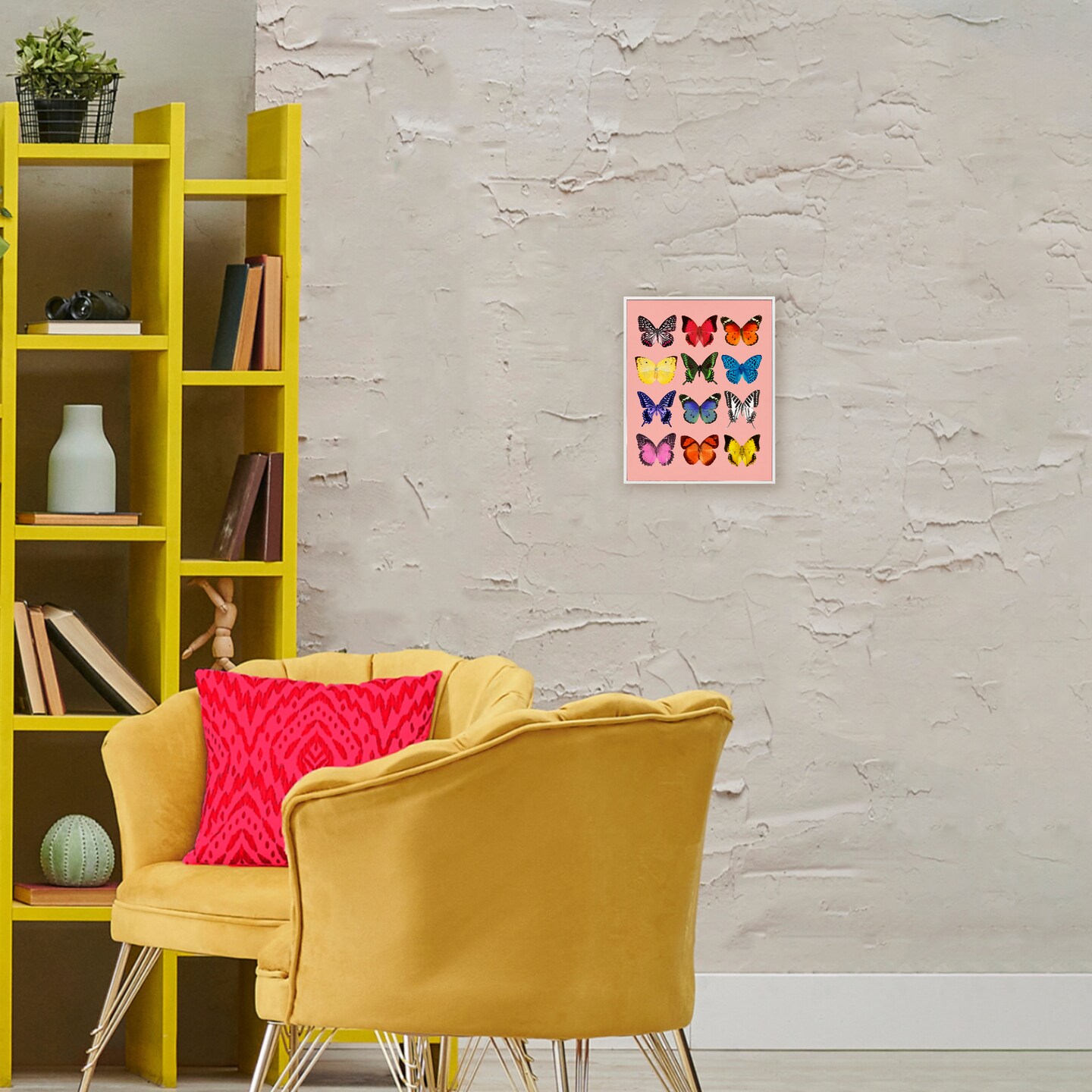 Stupell Industries Butterfly Species on Pink Framed Giclee, design by LISH Creative