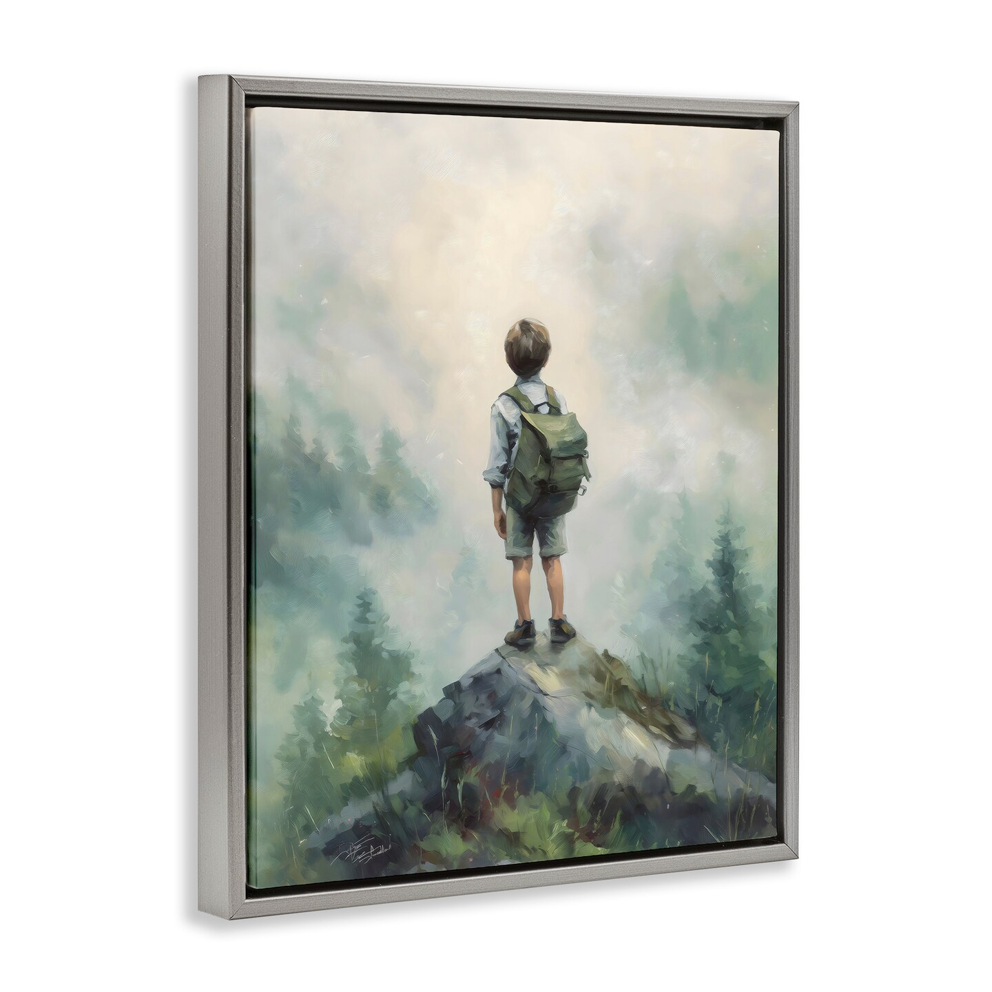 Stupell Industries Boy Adventurer Atop Mountain Floating Frame, design by Arlington Prints