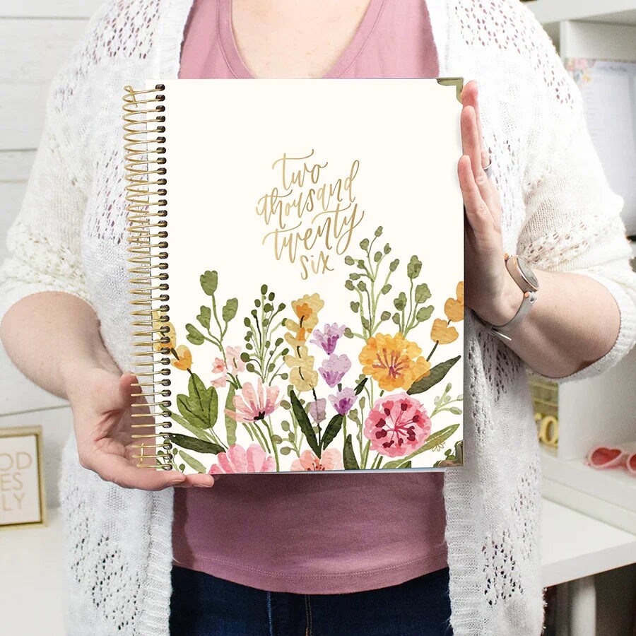 bloom daily planners 2026 Hard Cover Weekly & Monthly Planner, 8.5" x 11", Beige Bouquet