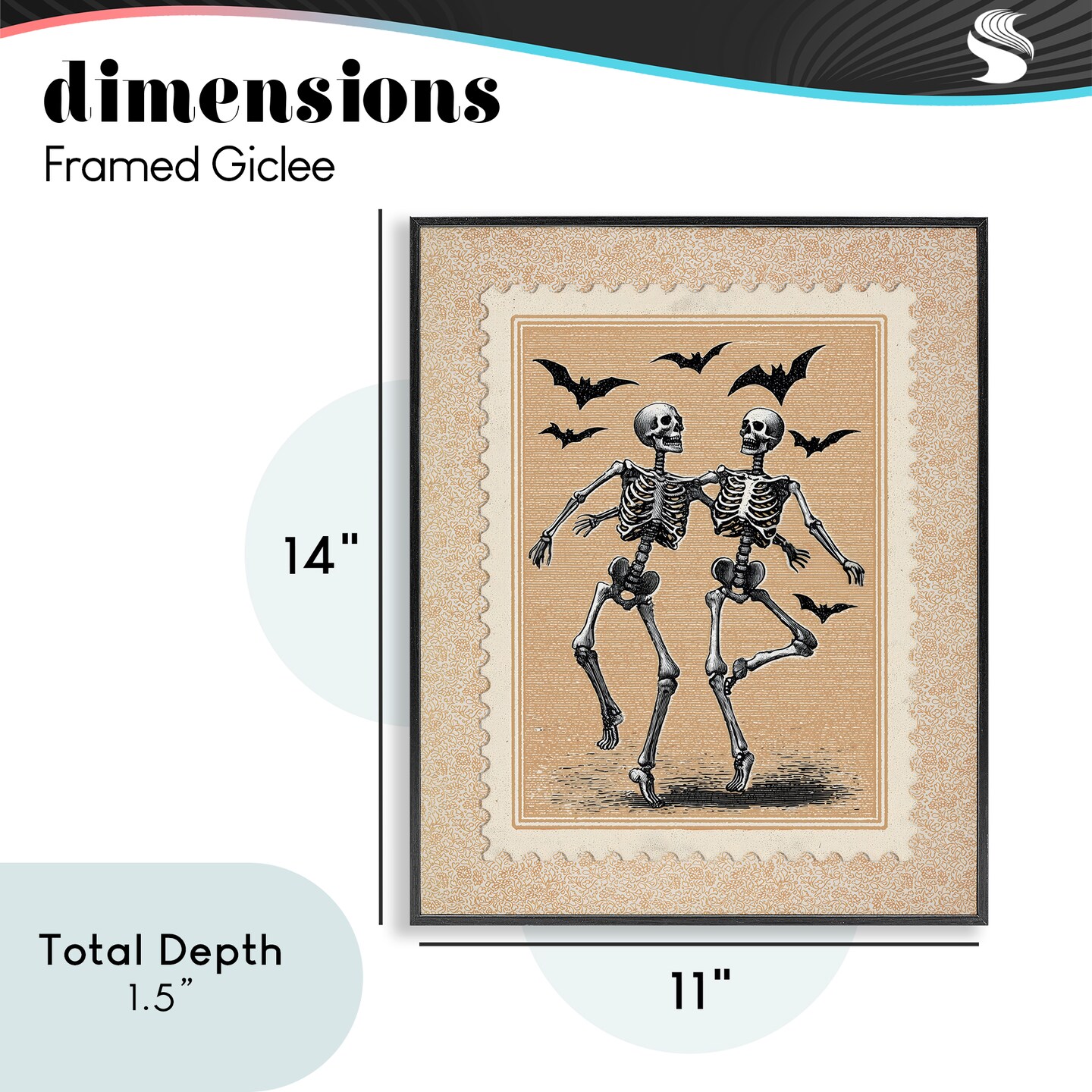 Stupell Industries Vintage Dancing Skeletons Stamp Framed Giclee, design by Arlington Prints