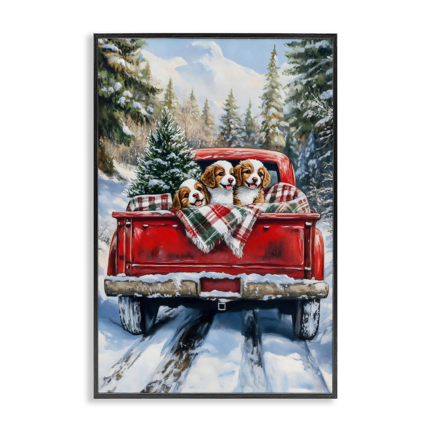 Stupell Industries Christmas Truck Pups Trio Framed Giclee, design by Petal Prints Design