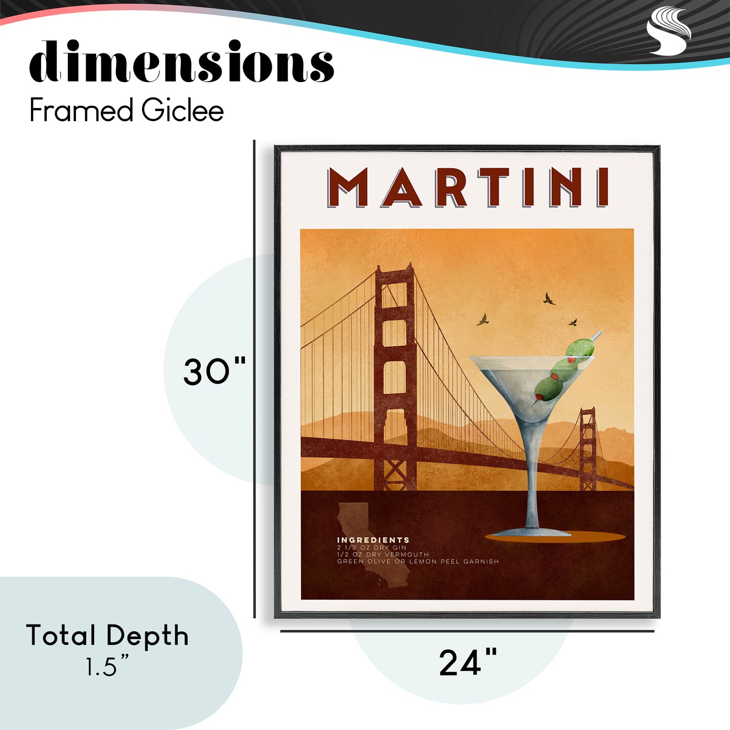 Stupell Industries Retro Martini & Bridge View Framed Giclee, design by Brett Blumenthal