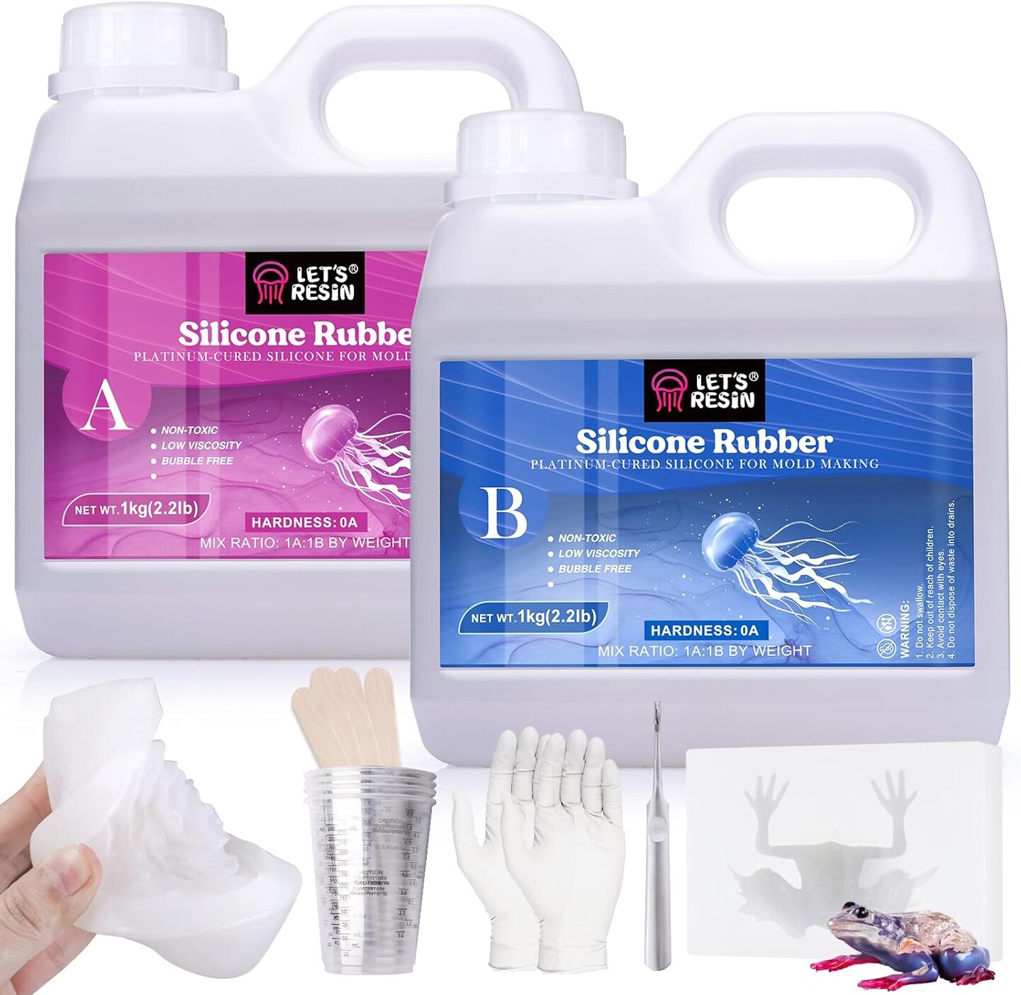 LET'S RESIN Silicone Mold Making Kit 0A, Non-toxic & Food-safe Grade, Extra Soft & Elastic Molding Silicone 70.5oz, Liquid Silicone for Mold Making Platinum Cure, Ideal for 3D Silicone Molds, Candle Molds (Translucent)