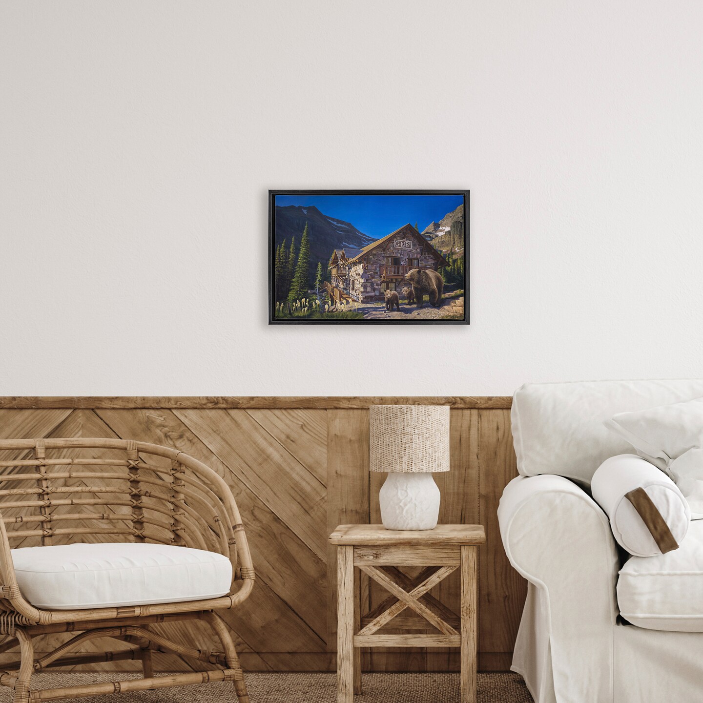 Stupell Industries Forest Cabin & Bears Floating Frame, design by James Corwin