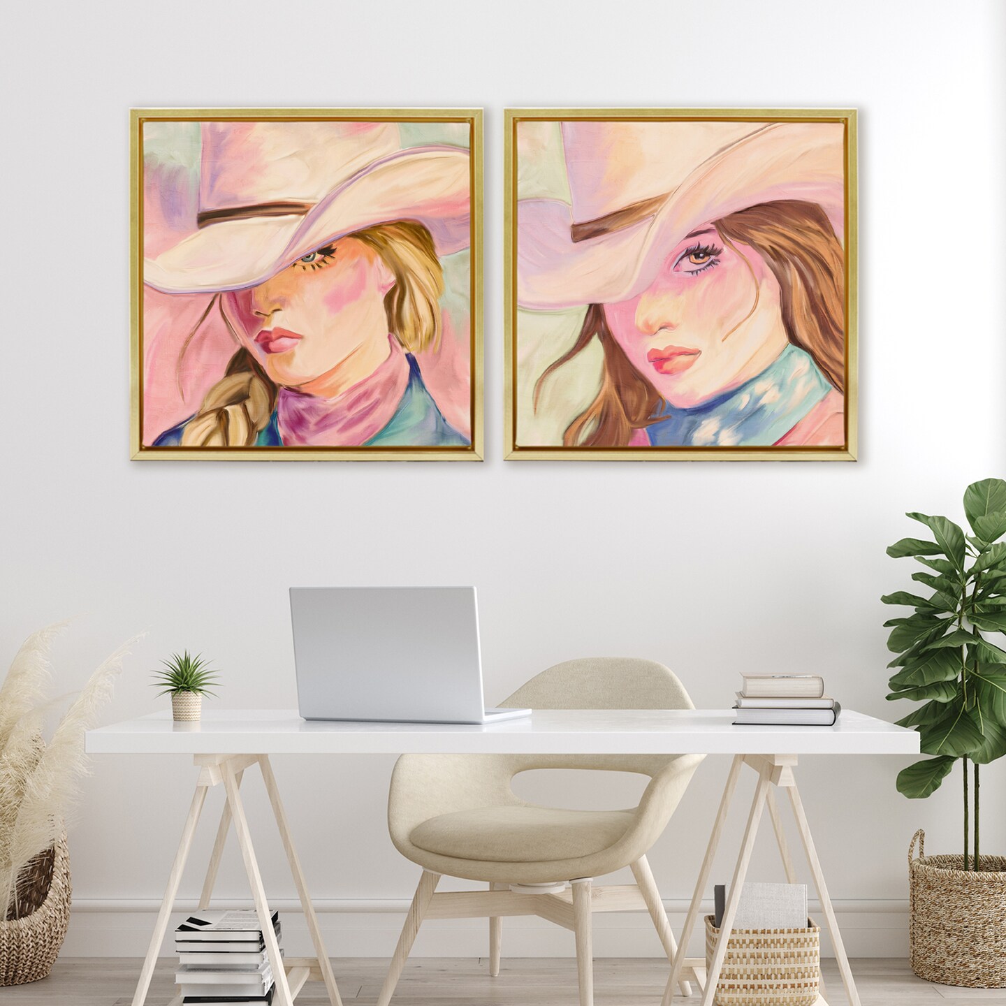 Stupell Industries Pastel Cowgirls Gazing 2pc Floating Frame Set, design by Kim Allen