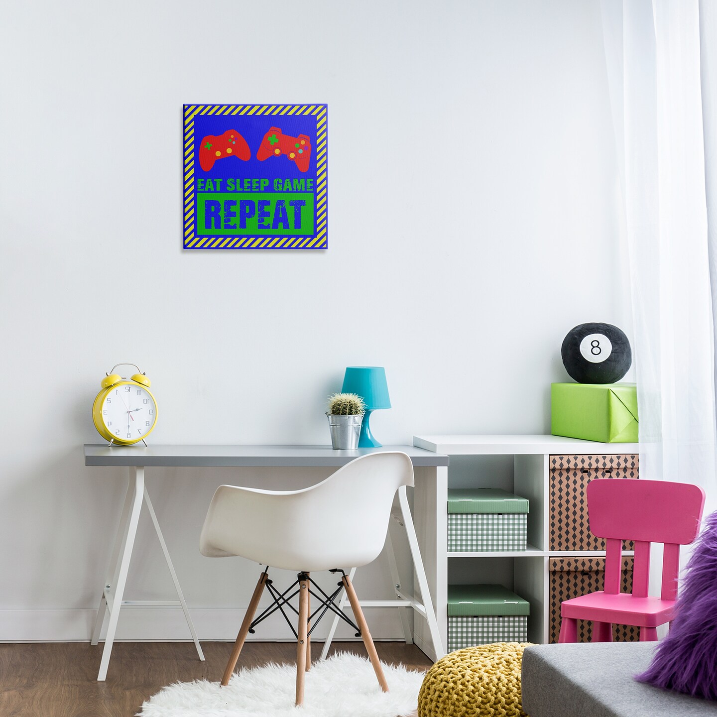 Stupell Industries Vibrant Eat Sleep Game Repeat Canvas, design by Marcus Prime