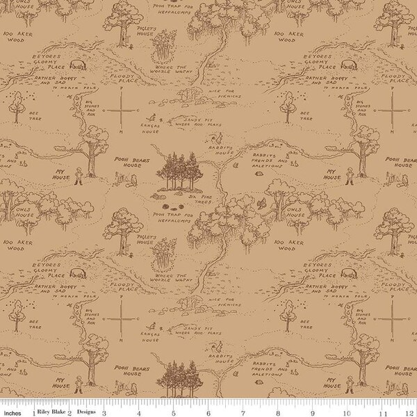 Map in Brown (c17001-brown) | Winnie the Pooh | Echo Park Paper Co. | Riley Blake