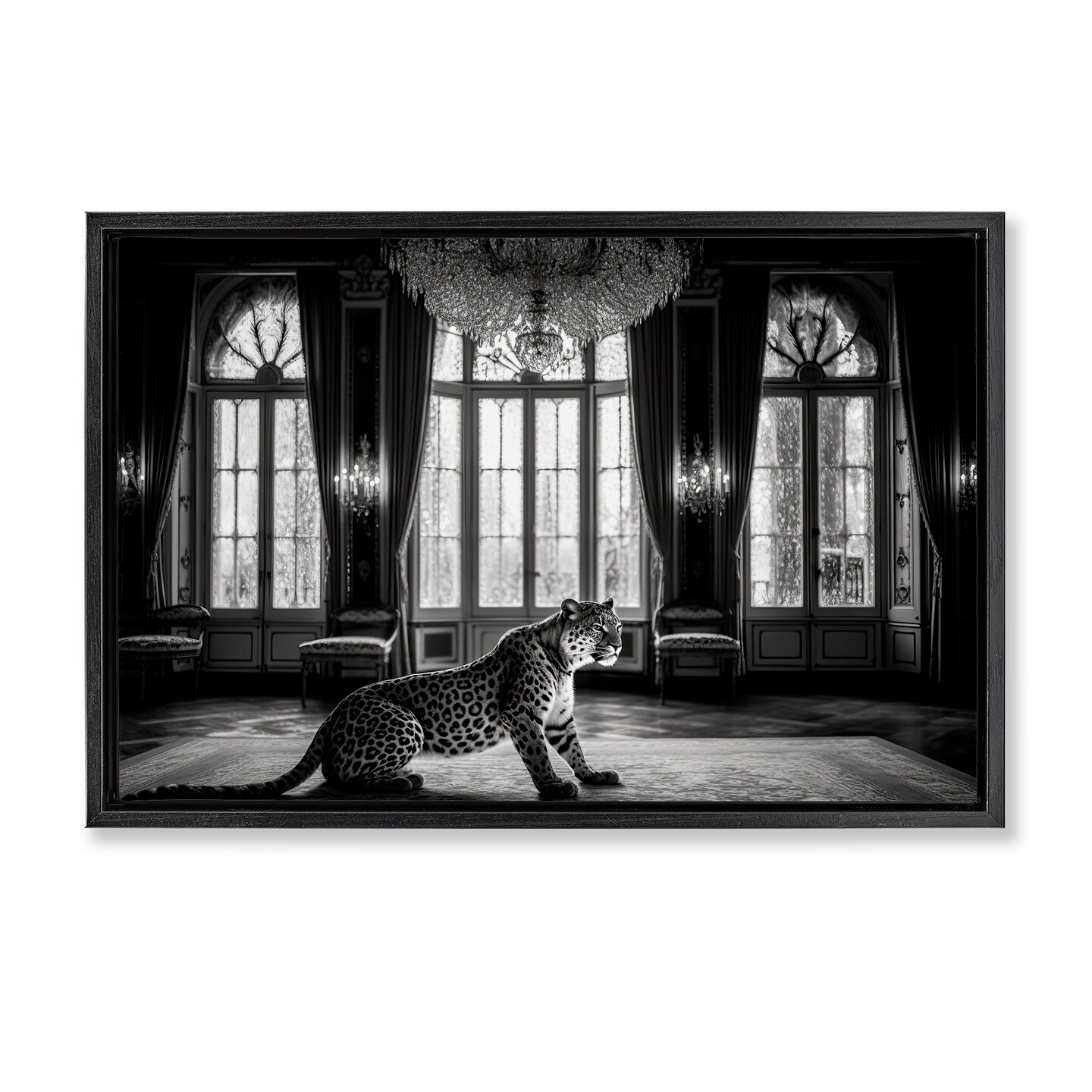 Stupell Industries Snow Leopard in Opulent Mansion Floating Frame, design by Decent Exposures