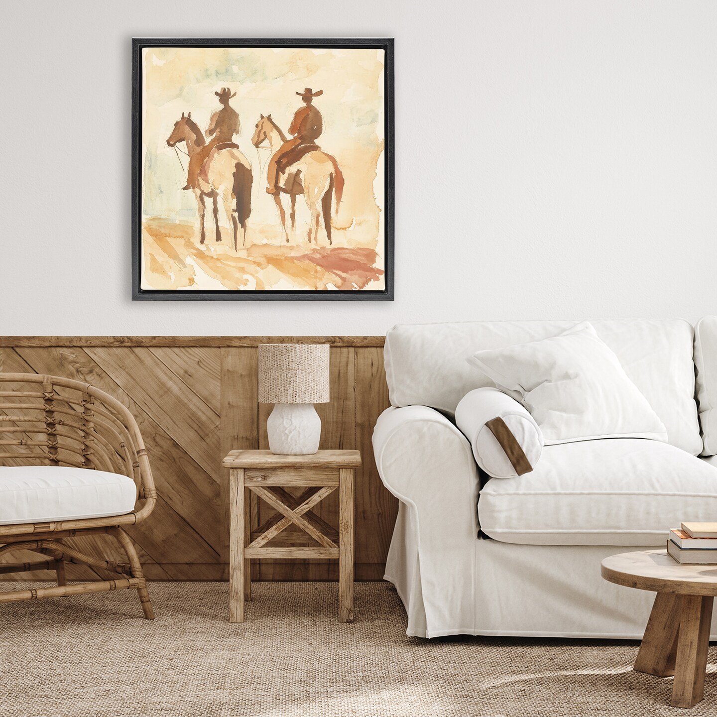 Stupell Industries Western Watercolor Cowboys Left Floating Frame, design by Petal Prints Design