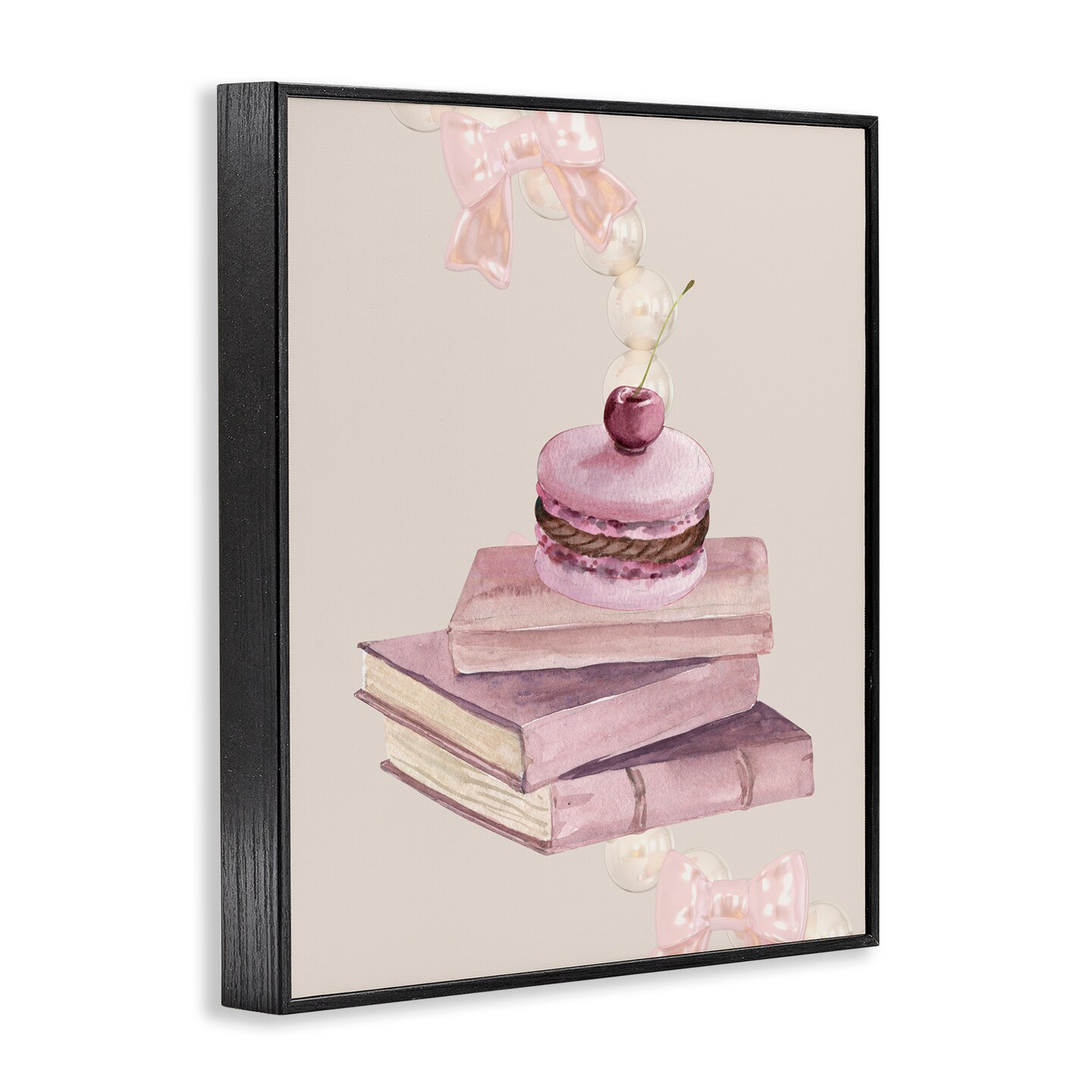 Stupell Industries Cherry Macaron on Book Stack Framed Giclee, design by Jesse Keith