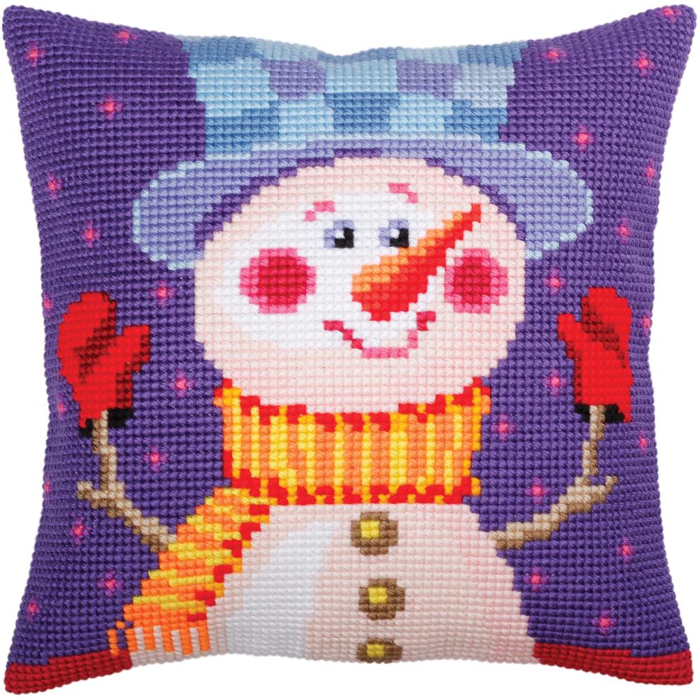 DIY Collection D'Art Cheerful Snowman Needlepoint 16" Pillow Top Kit