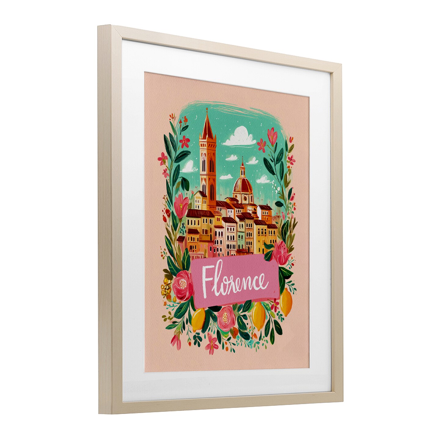 Stupell Industries Floral Bordered Florence Framed Print Under Glass, design by Yen