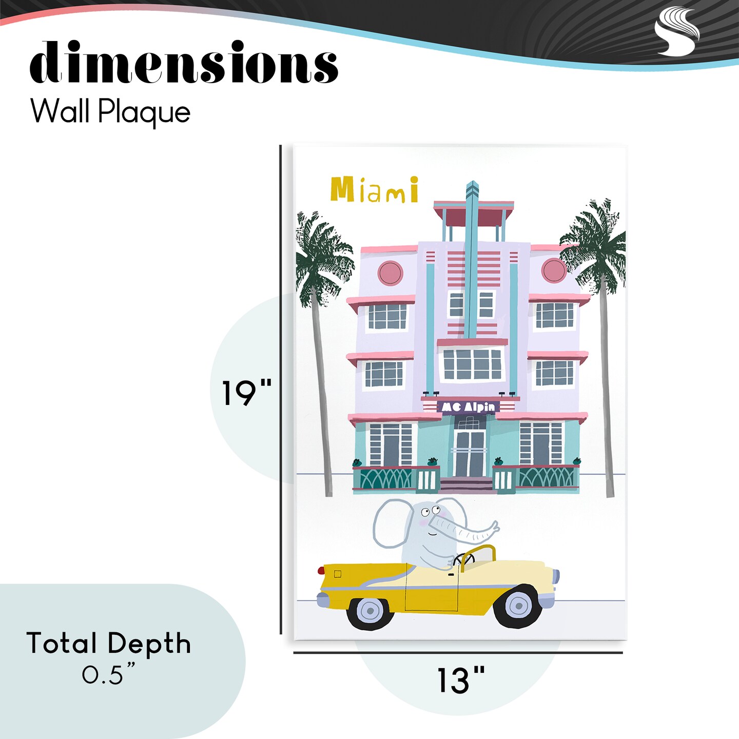 Stupell Industries Elephant & Miami Hotel Wall Plaque, design by Carla Daly