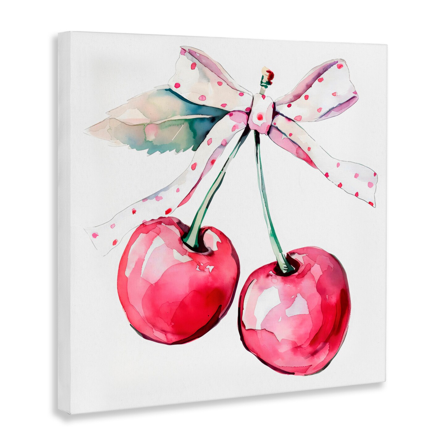 Stupell Industries Whimsical Cherries with Dotted Ribbon Canvas