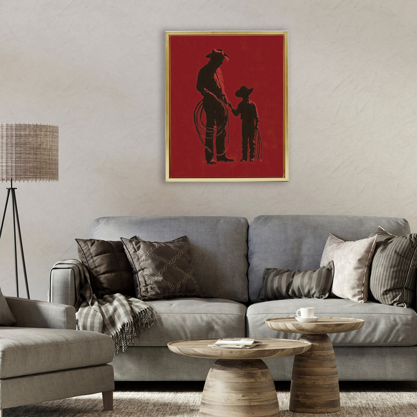 Stupell Industries Burgundy Cowboy Father & Son Floating Frame, design by Arlington Prints