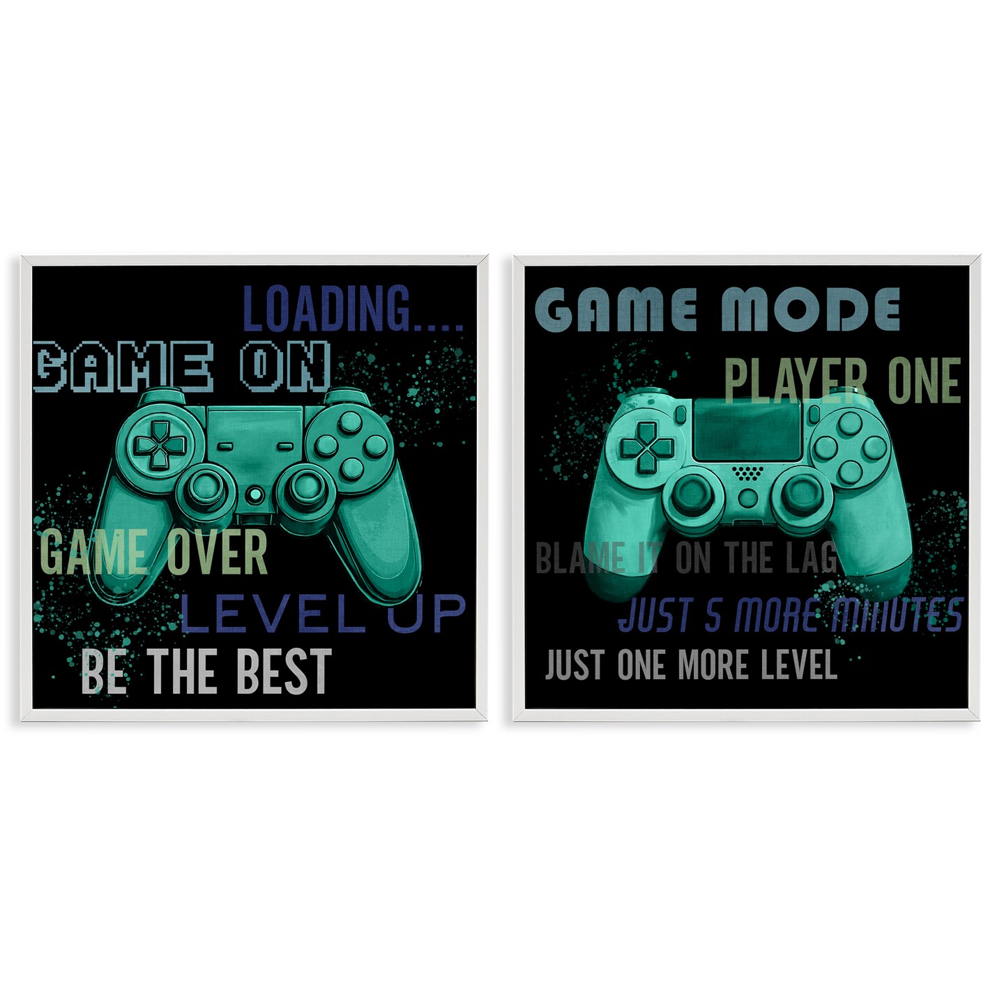Stupell Industries Retro Gaming Phrases Controllers 2pc Framed Giclee Set, design by Kim Allen