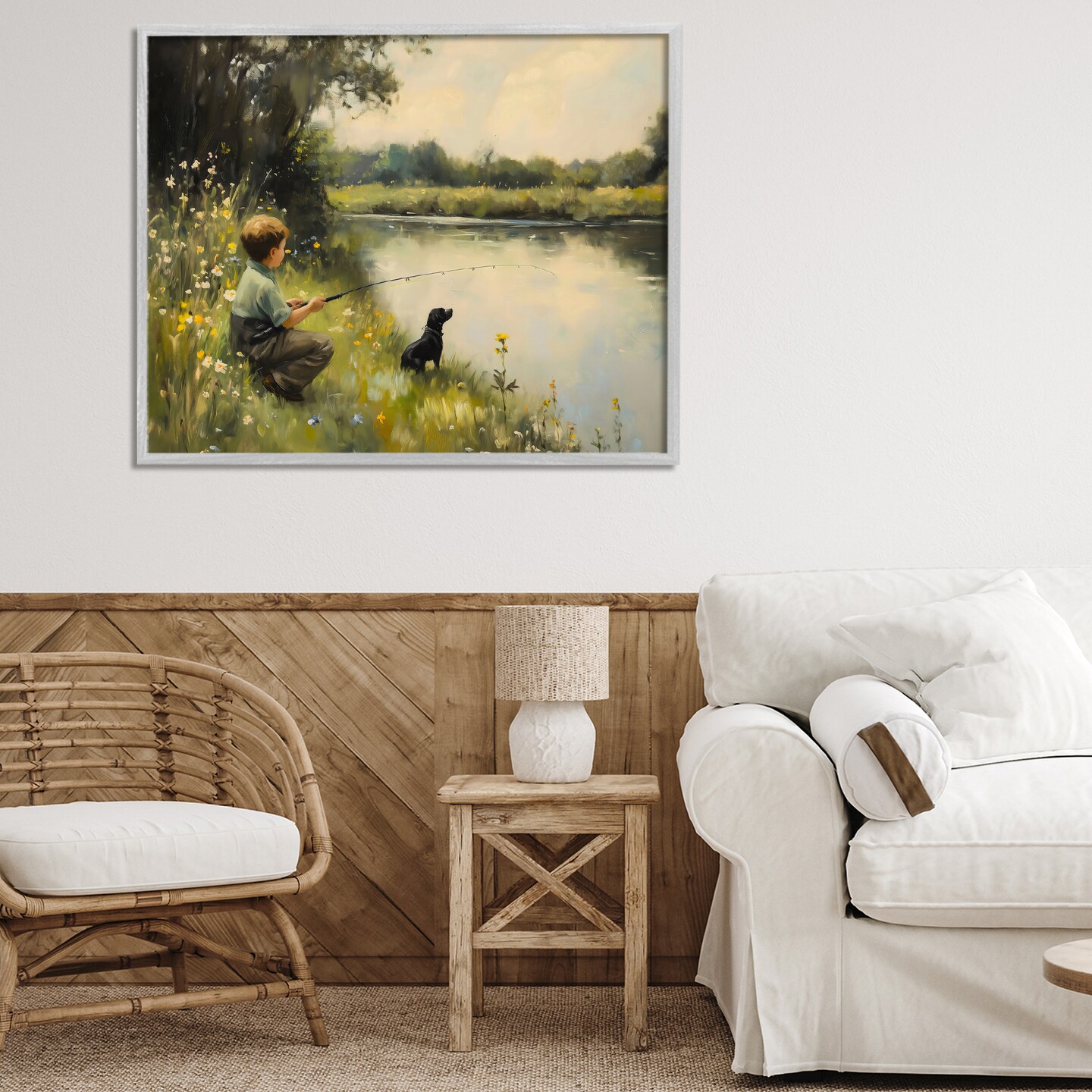 Stupell Industries Boy & Puppy Fishing Framed Giclee, design by Arlington Prints