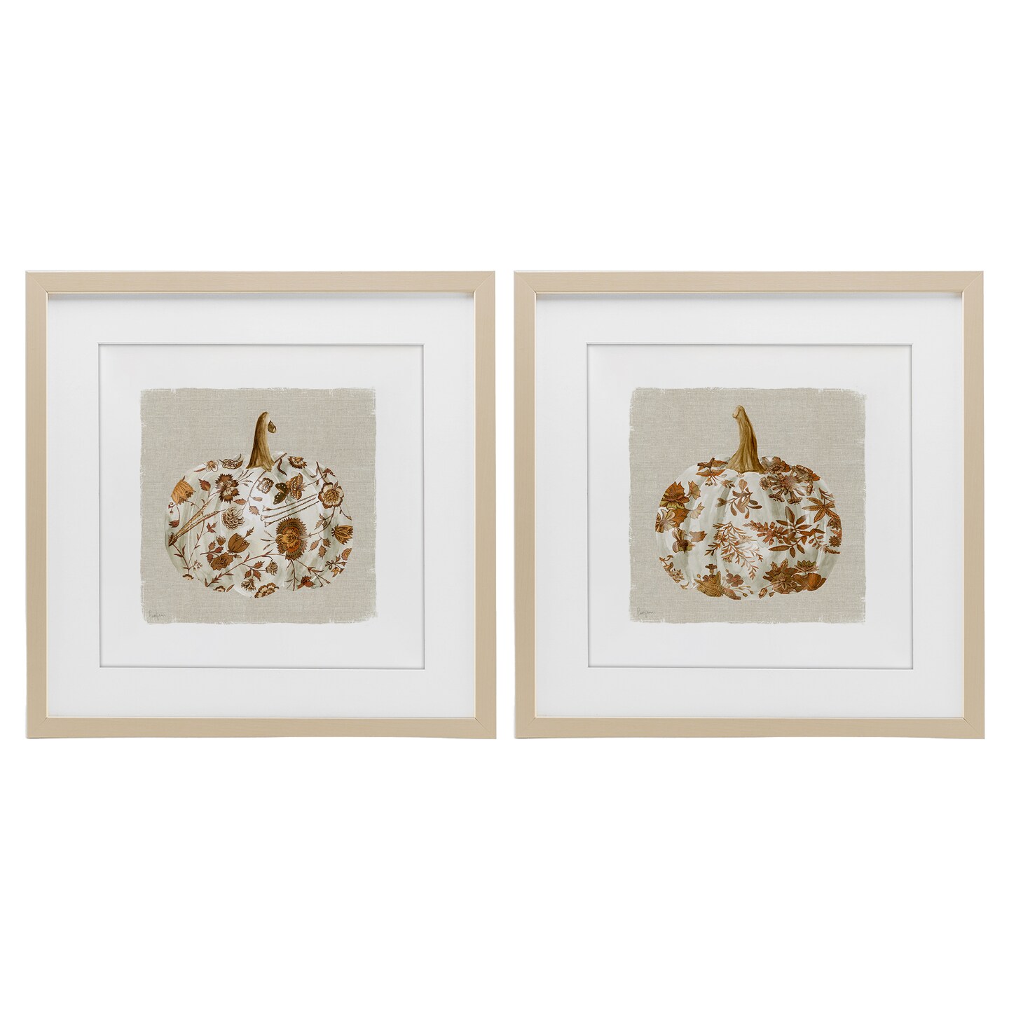 Stupell Industries Vintage Patterned Pumpkins 2pc Framed Print Under Glass Set, design by Livi Finn