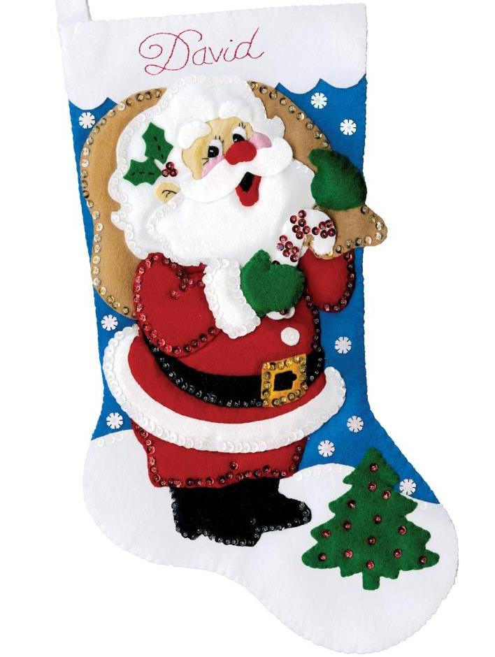 DIY Design Works Jolly Santa Holiday Christmas Delivery Felt Stocking Kit 6805