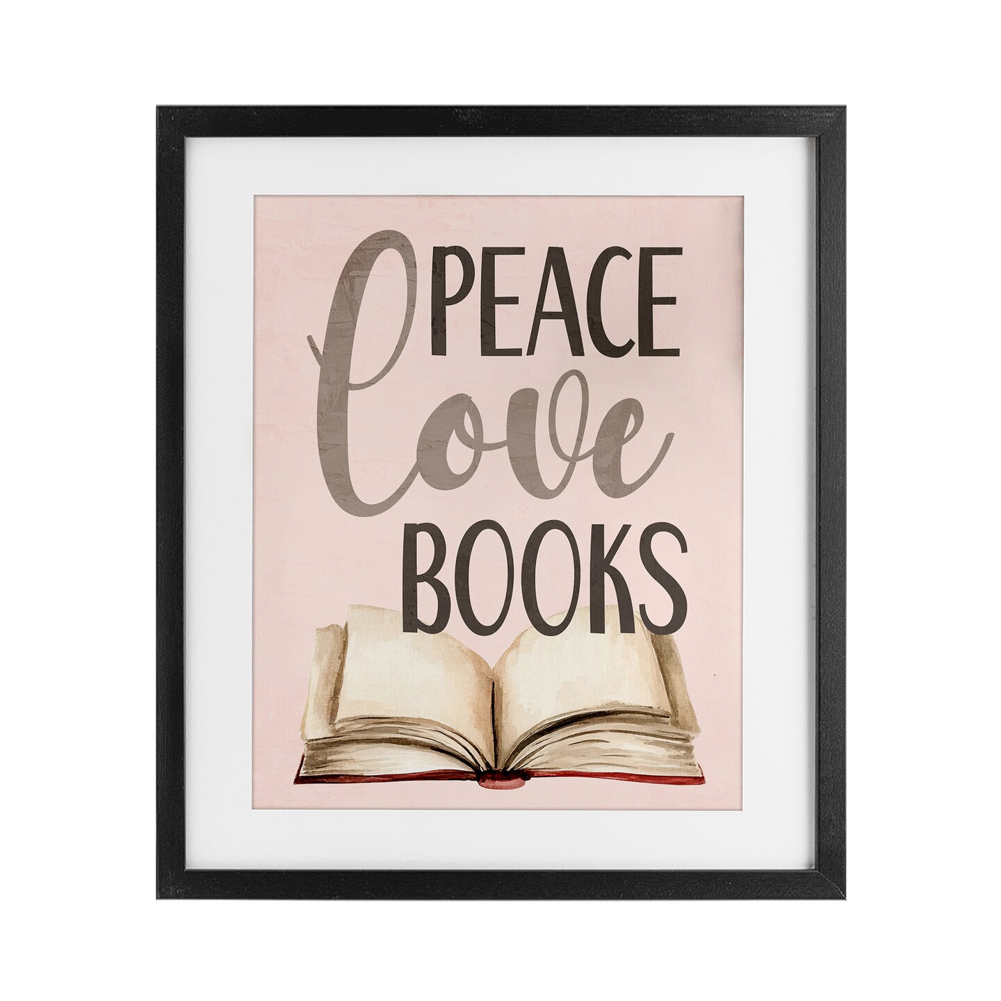 Stupell Industries Peace Love Books Framed Print Under Glass, design by Kim Allen