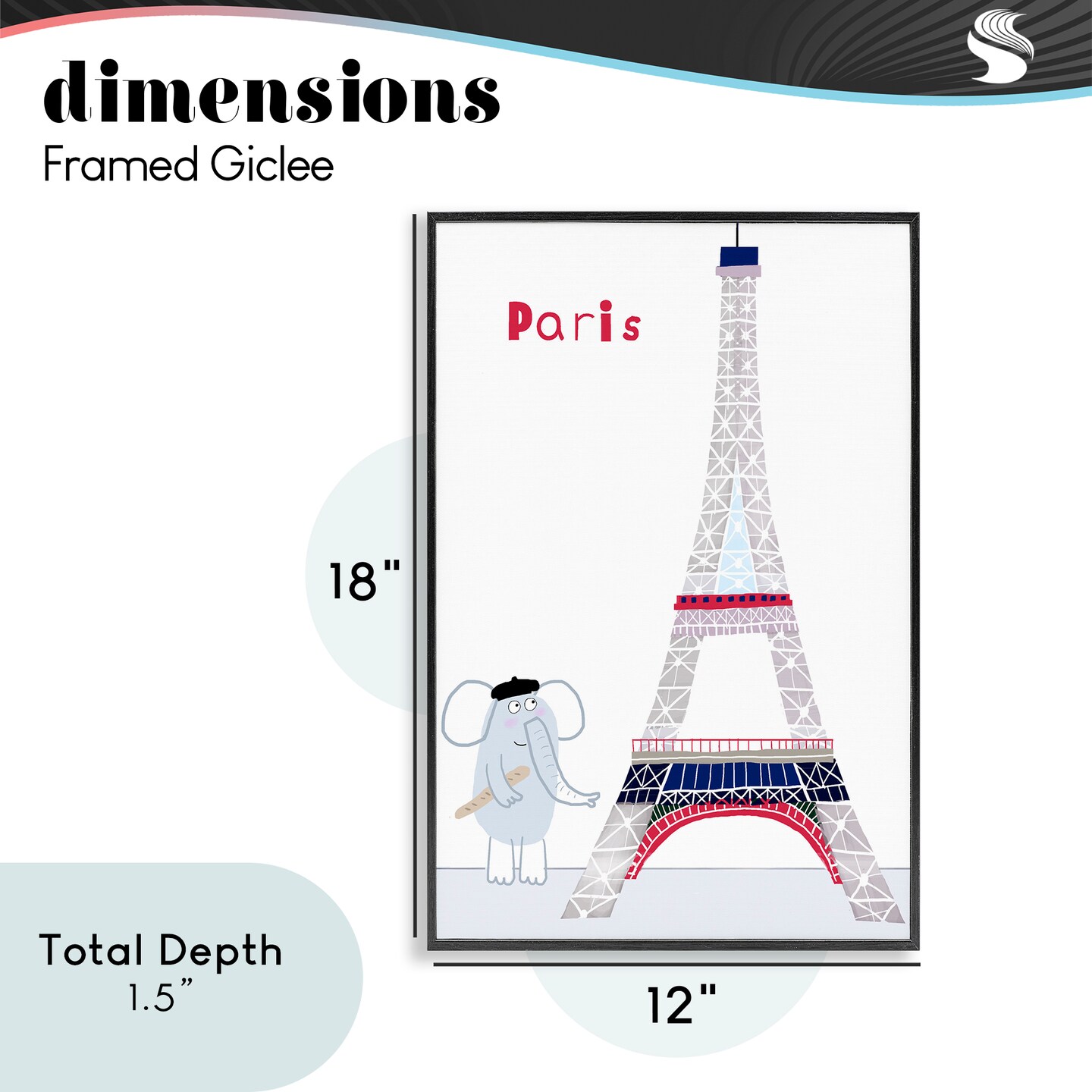 Stupell Industries Elephant & Eiffel Tower Framed Giclee, design by Carla Daly