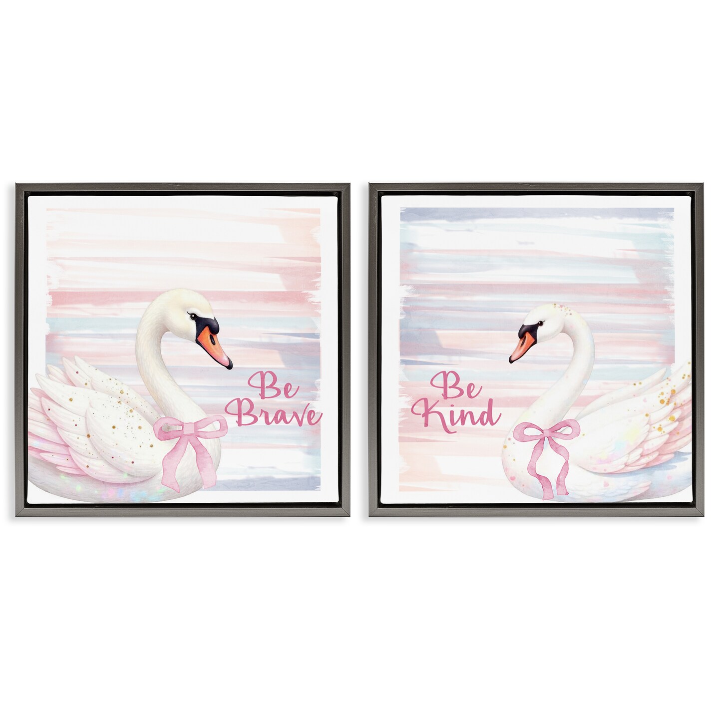 Stupell Industries Be Brave & Kind Pastel Swan 2pc Floating Frame Set, design by Kim Allen