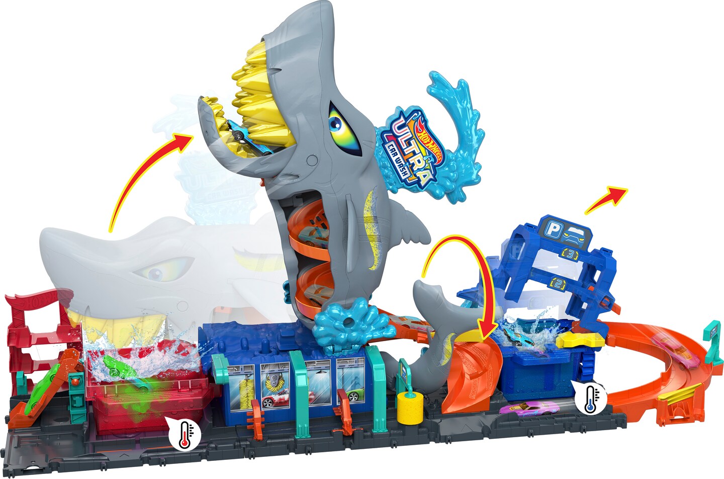 Mattel - Hot Wheels City Ultra Shark Car Wash with Color Change Toy Car in 1:64 Scale  [COLLECTABLES] Toy Car