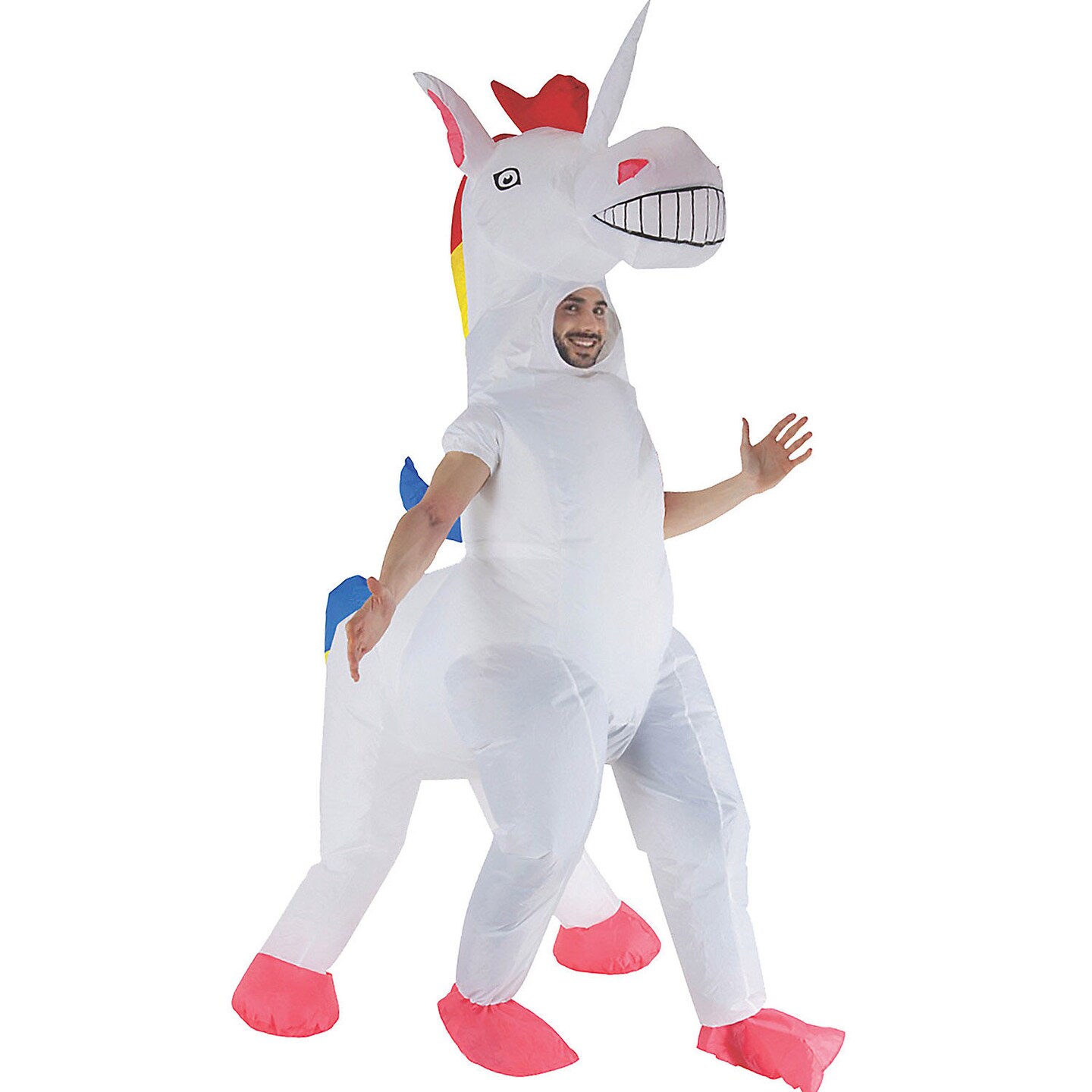 Unicorn Inflatable 4 Legged Costume for Adults with Colorful Mane and Tail Easy Inflate