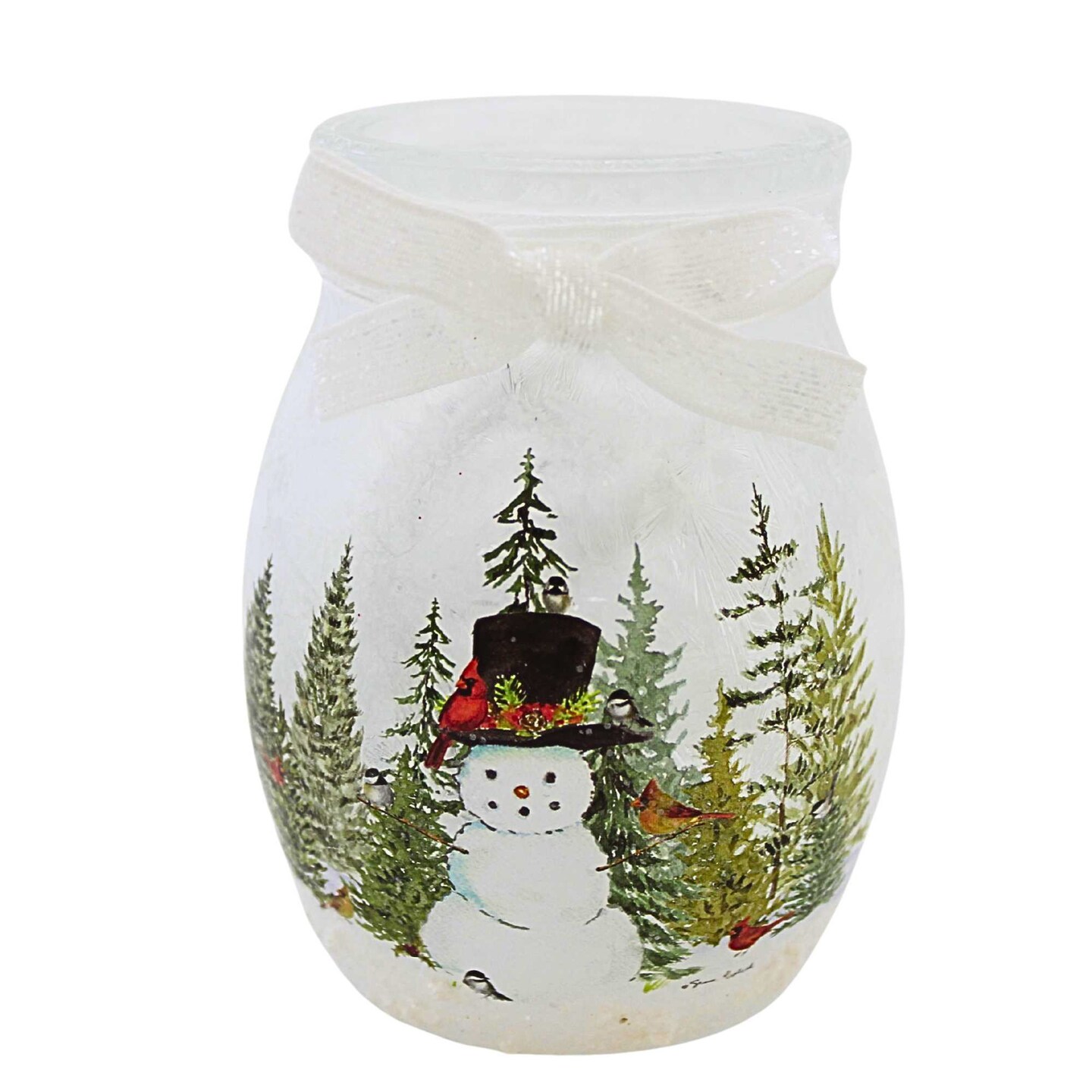 Stony Creek 4.0 Inch Forest Snowman Pre-Lit Small Jar Christmas Lighted Glass Accent , Christmas Decor Winter Christmas Snowman Scene