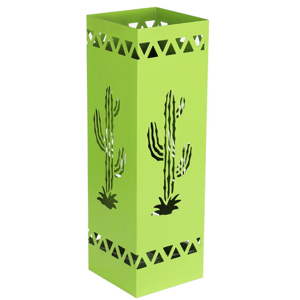Metal Cactus Umbrella Stand Green Square Umbrella Holder with Cutout Design, Decorative Entryway Storage for Home & Office