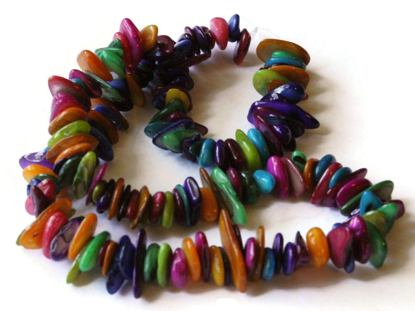 Dyed Jewel Tone Multi-Color Seashell Chip Beads 15 Inch Strand
